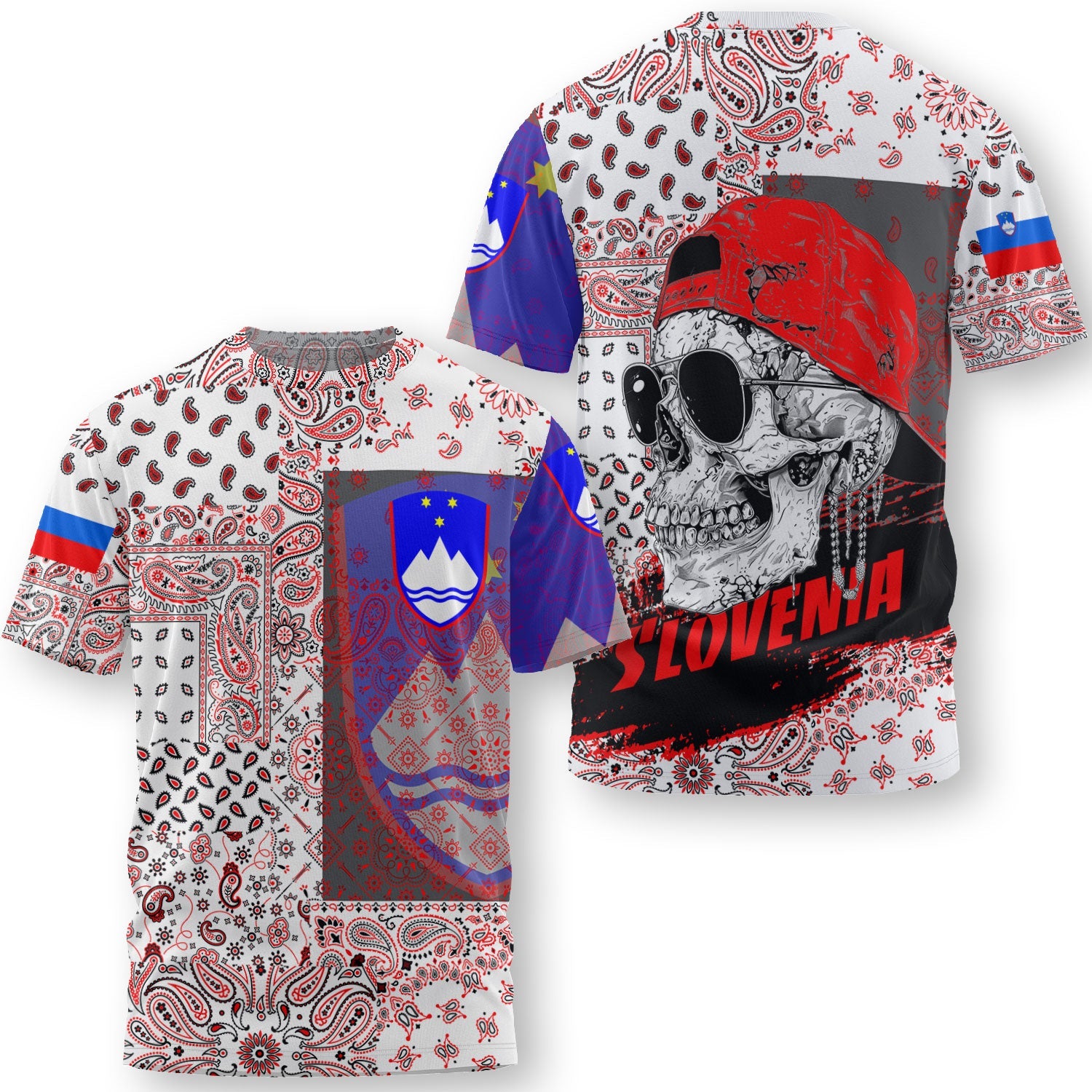 Slovenia T Shirt Paisley Flag And Skull Style 3