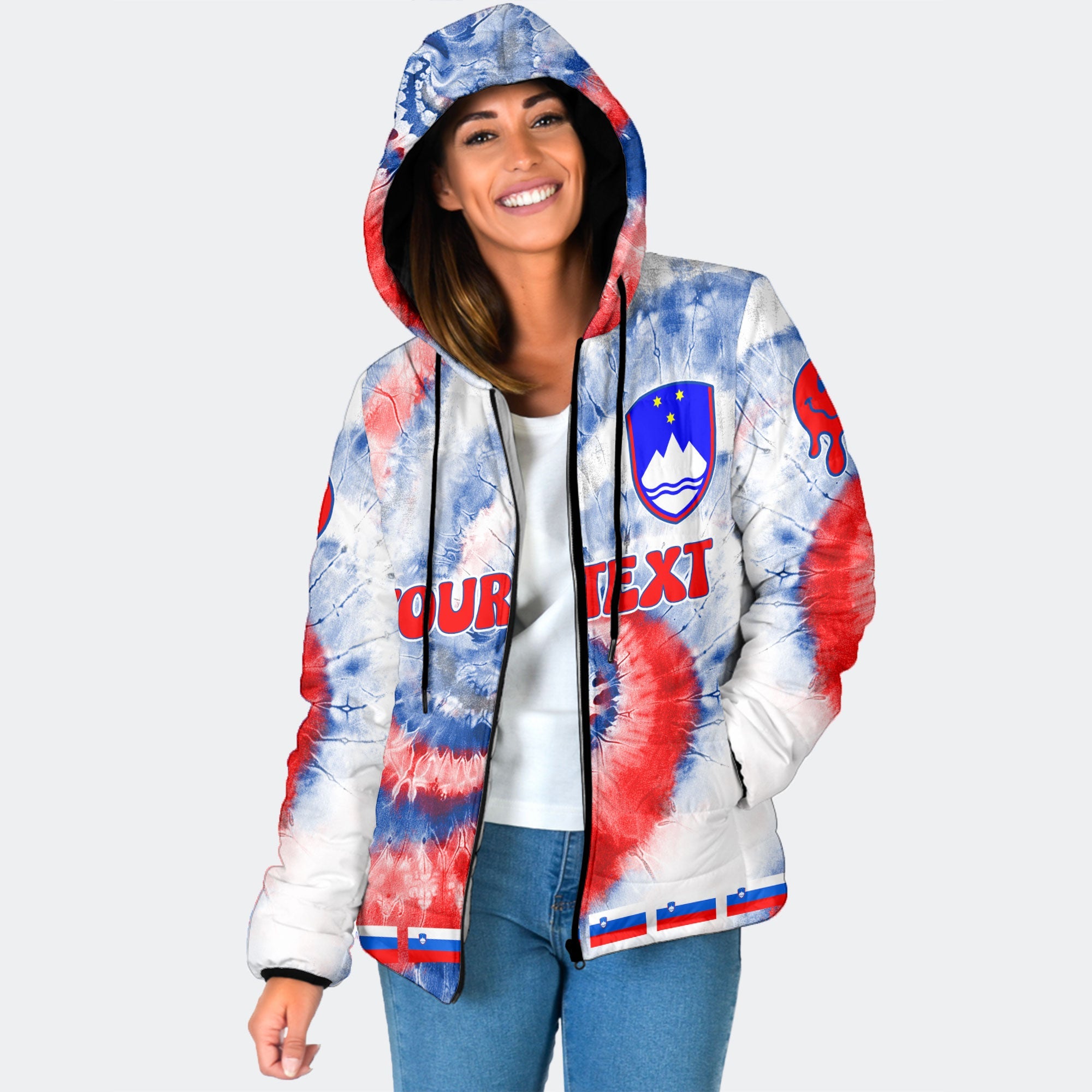 Slovenia Women Hooded Padded Jacket Custom Tie Dye Style 1