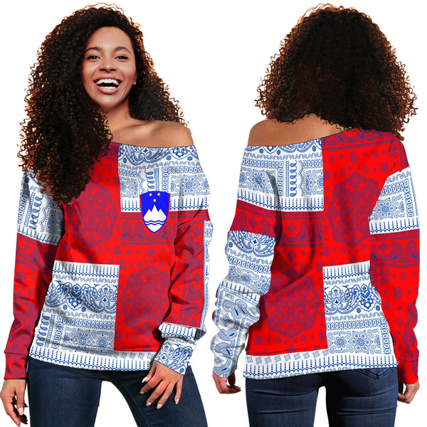 Slovenia Women Off Shoulder Sweatshirt Flag And Paisley Basic Style 1