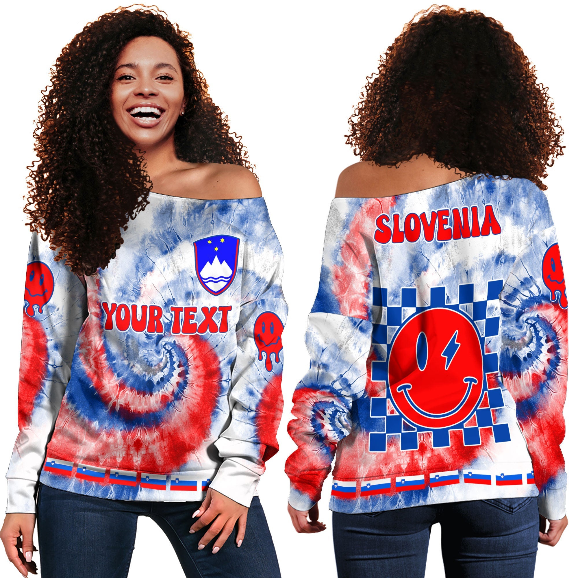 Slovenia Women Off Shoulder Sweatshirt Custom Tie Dye Style 2