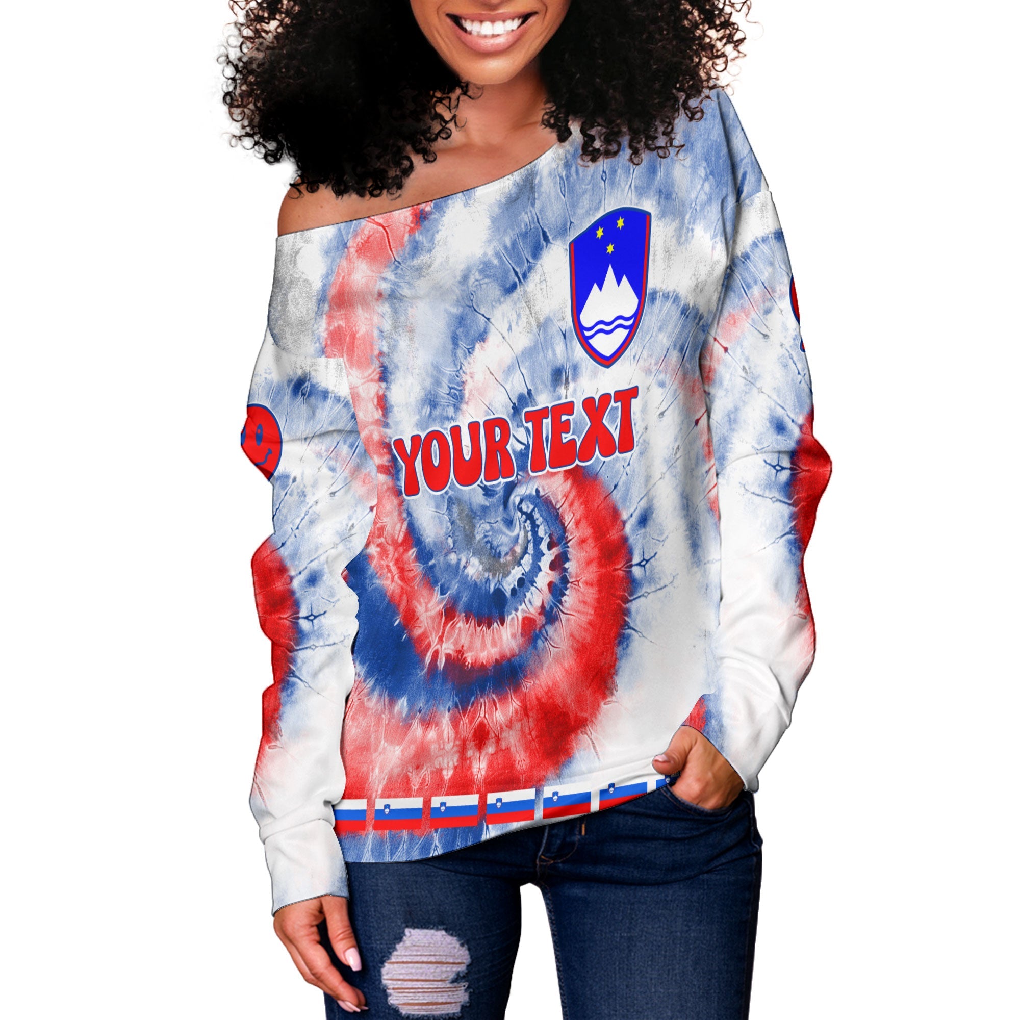 Slovenia Women Off Shoulder Sweatshirt Custom Tie Dye Style 3