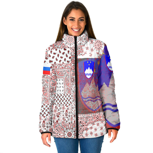 Slovenia Women Padded Jacket Paisley Flag And Skull Style 1