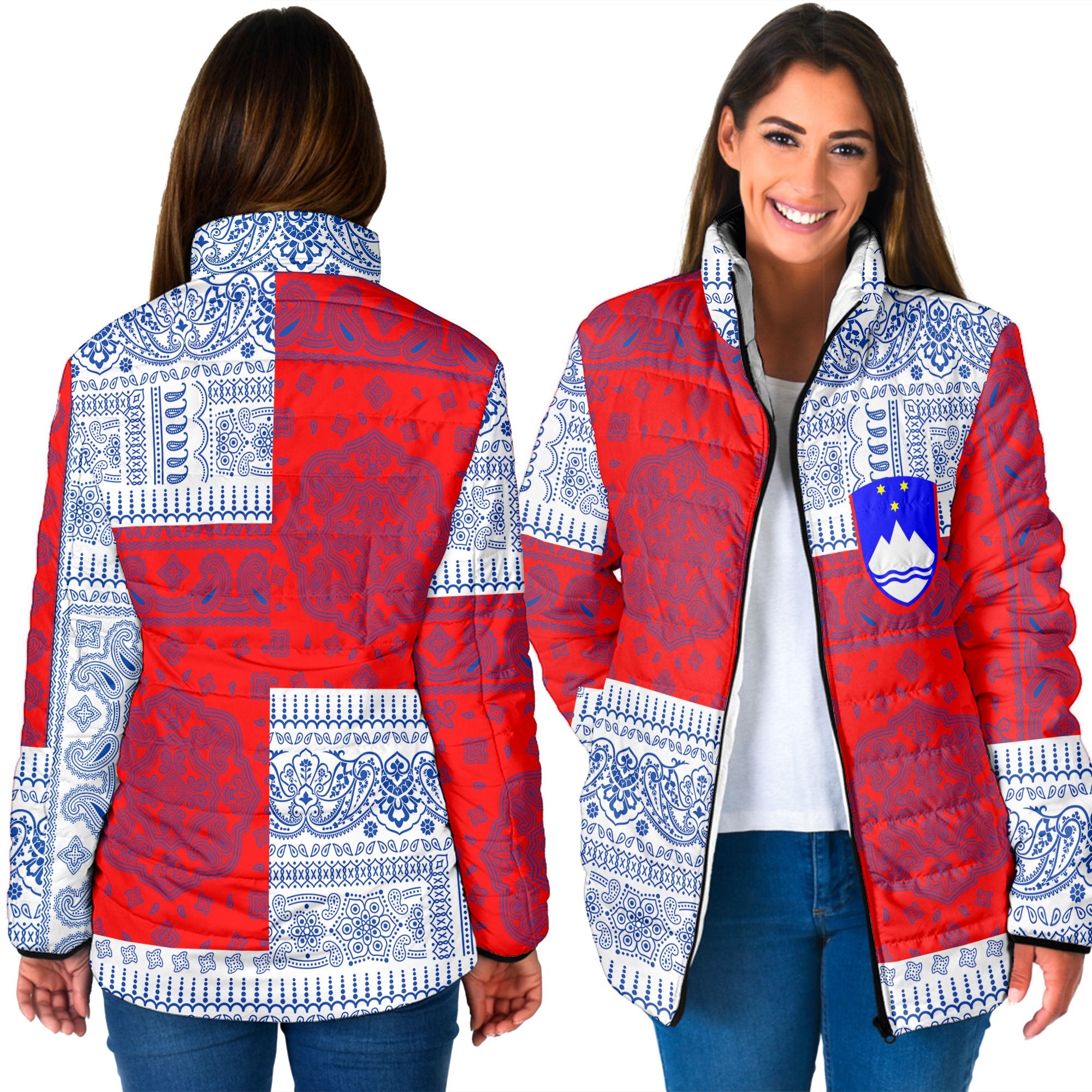 Slovenia Women Padded Jacket Flag And Paisley Basic Style 3