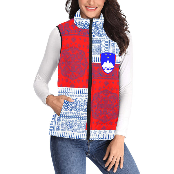 Slovenia Women Padded Jacket Vest Flag And Paisley Basic Style 1