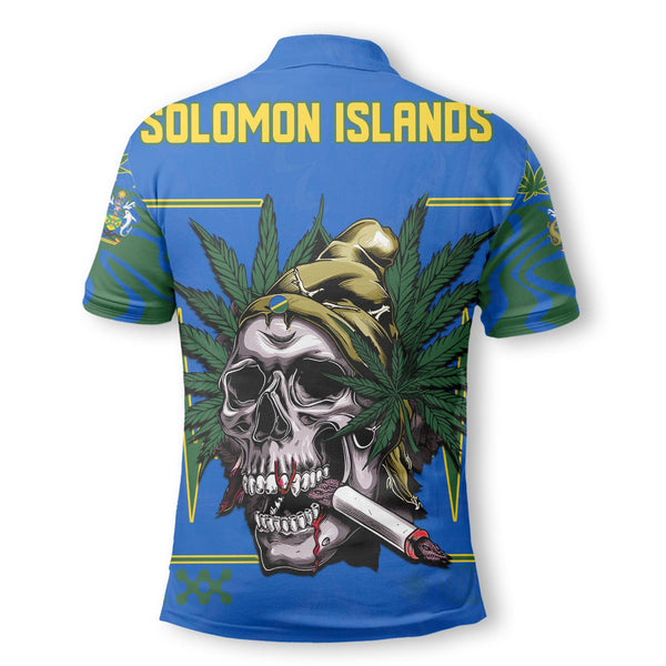 Solomon Islands Polo Shirt Flag & Coat Of Arms Marijuanas Style