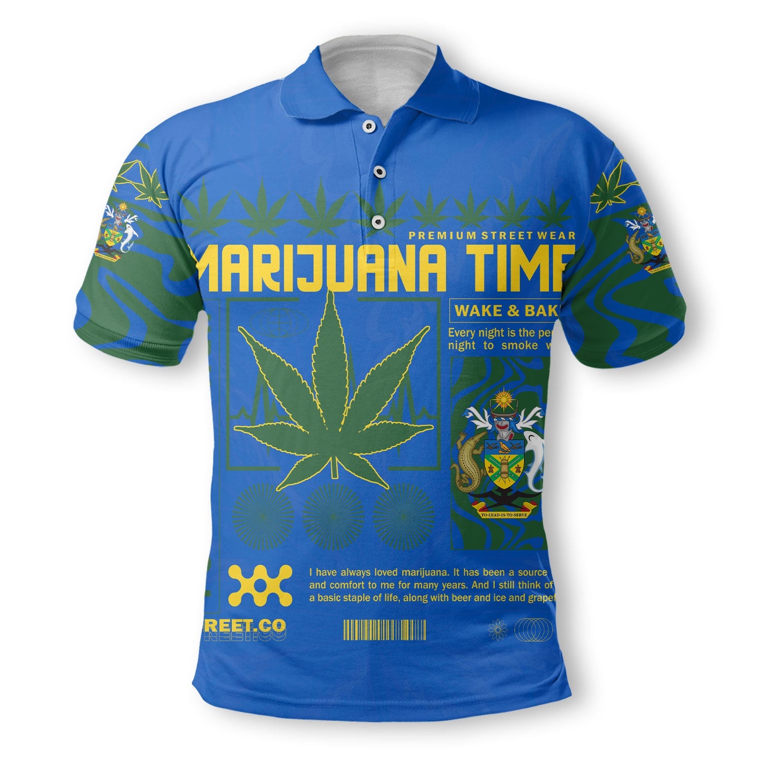 Solomon Islands Polo Shirt Flag & Coat Of Arms Marijuanas Style