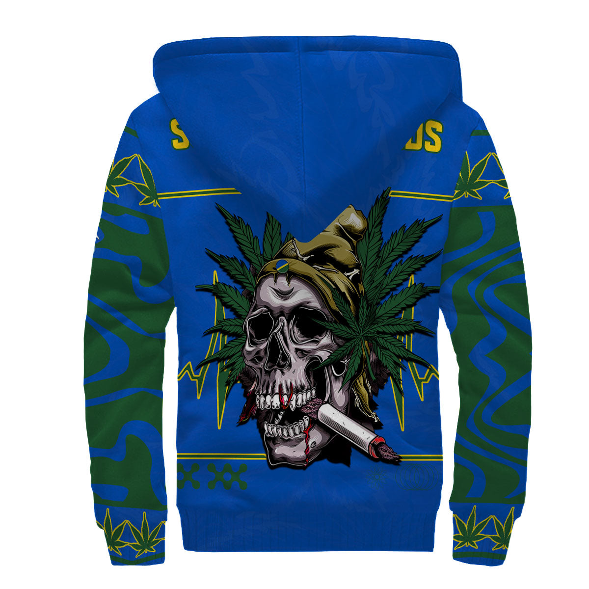 Solomon Islands Sherpa Hoodie Flag & Coat Of Arms Marijuanas Style