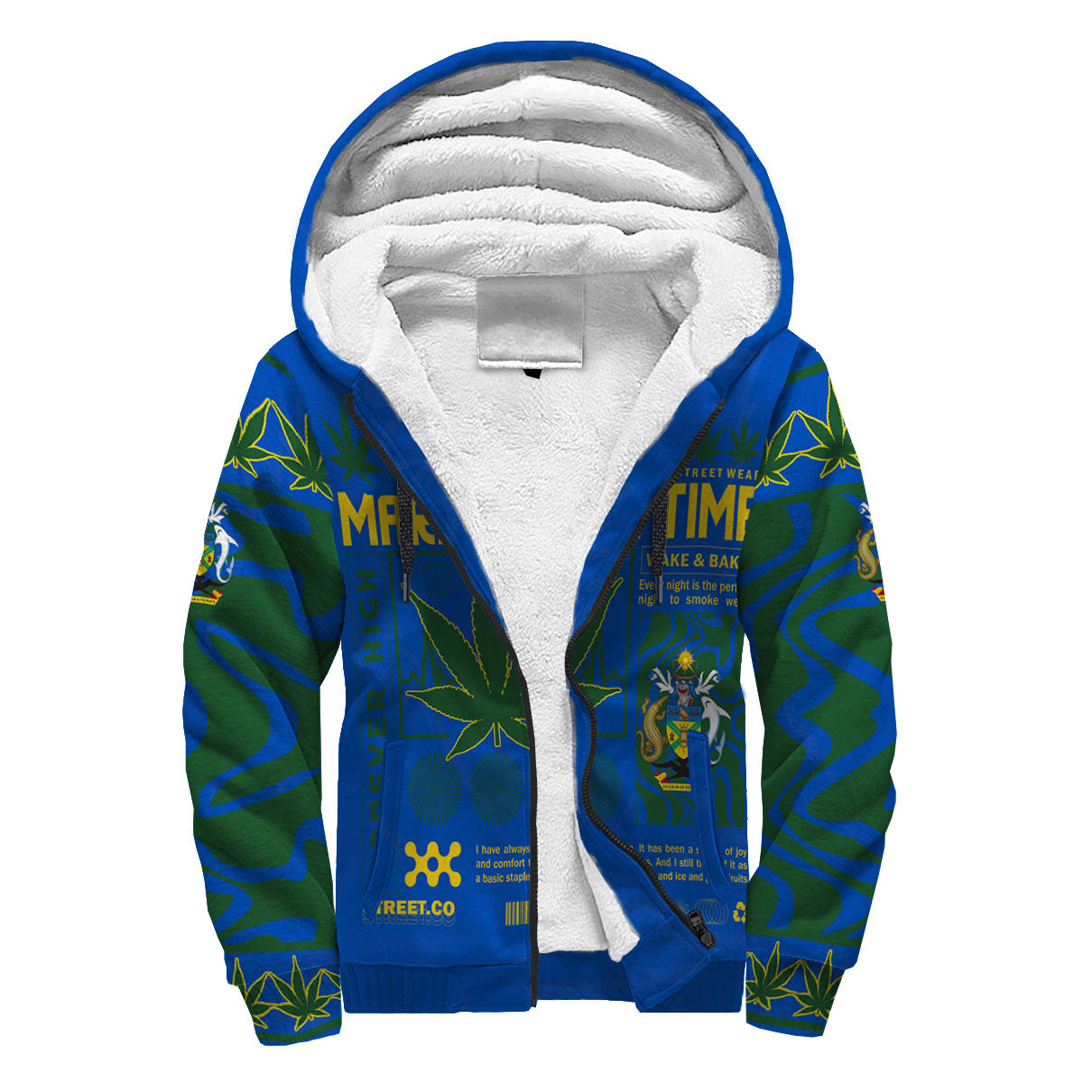 Solomon Islands Sherpa Hoodie Flag & Coat Of Arms Marijuanas Style