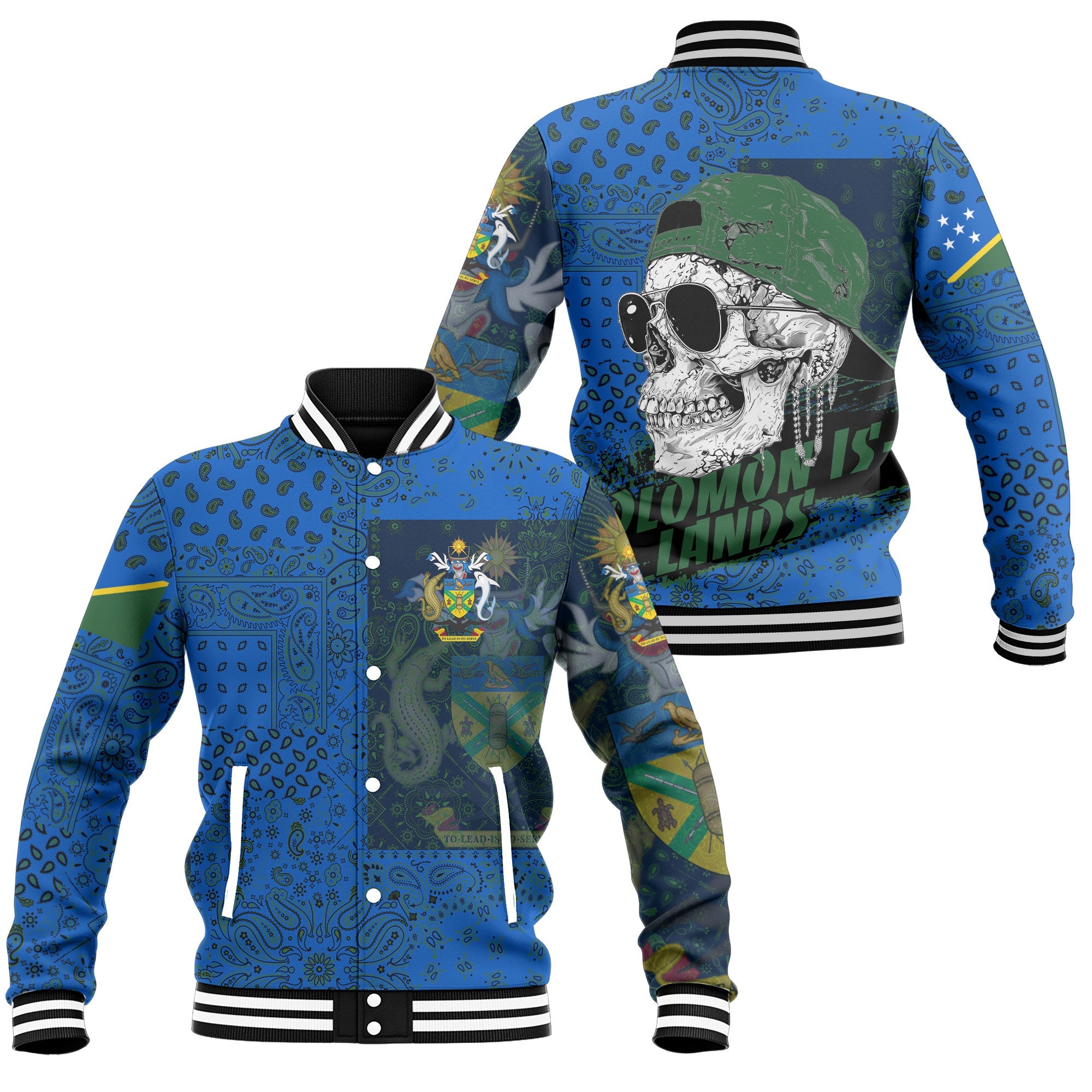 Solomon Islands Baseball Jacket Paisley Flag And Skull Style 1