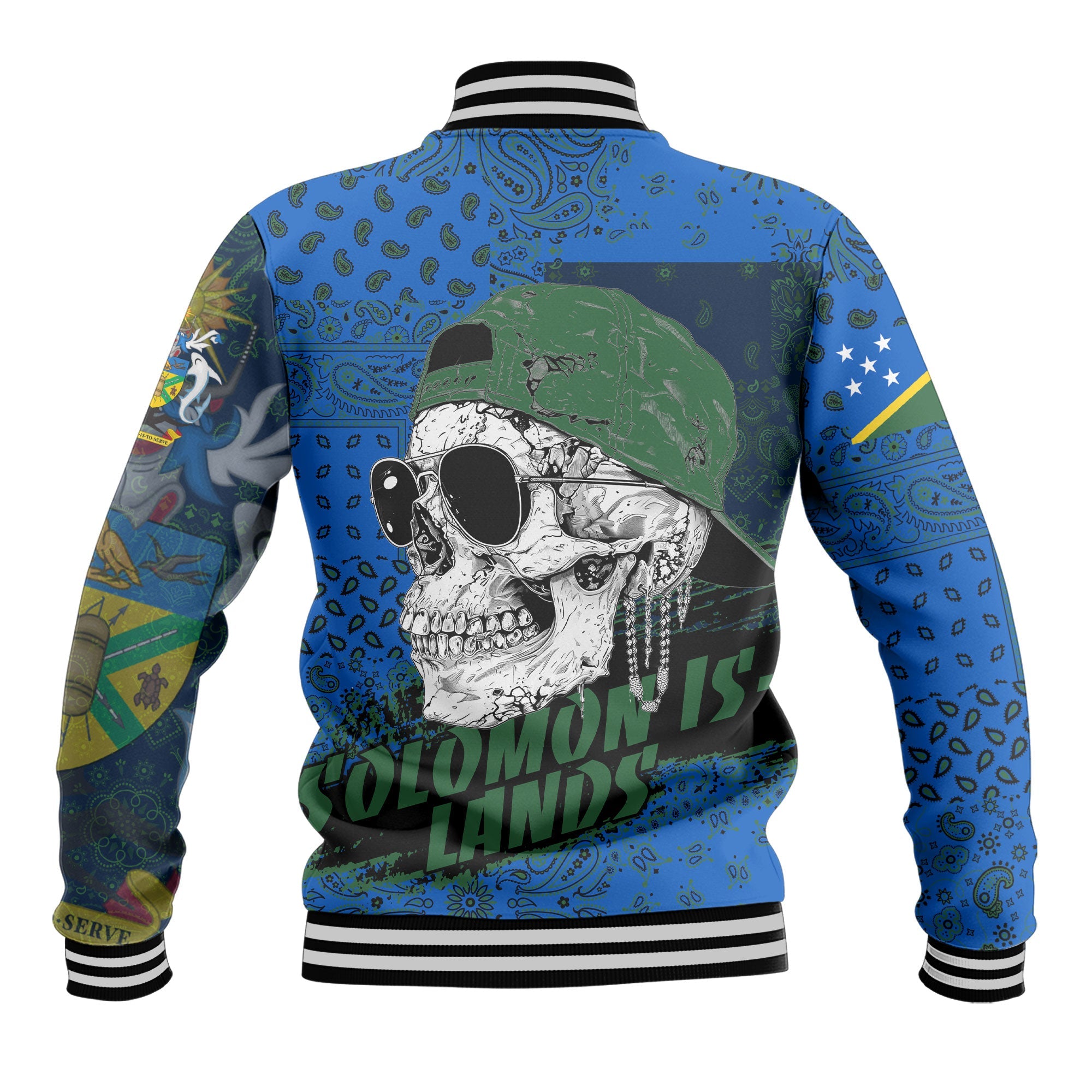 Solomon Islands Baseball Jacket Paisley Flag And Skull Style 3