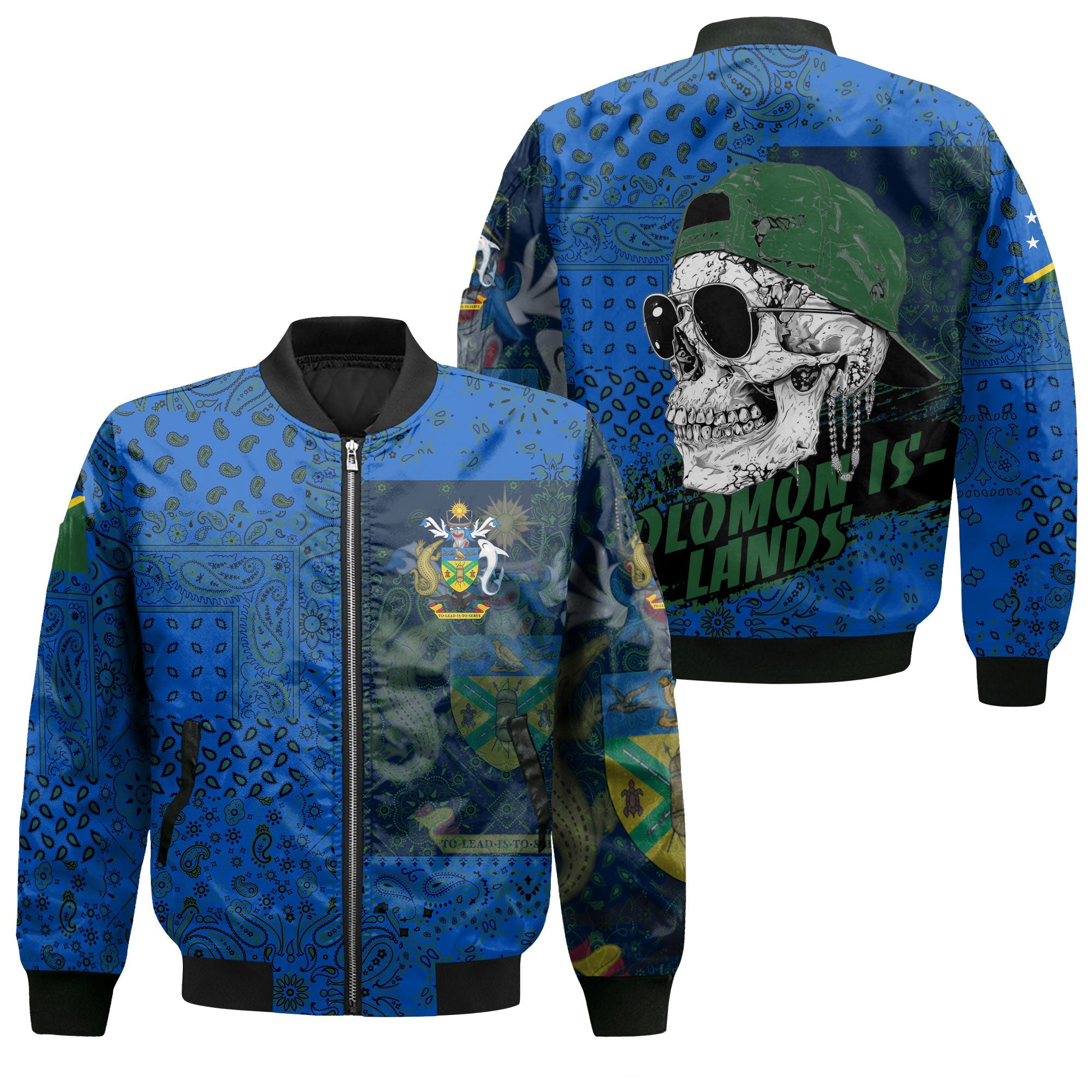 Solomon Islands Bomber Jacket Paisley Flag And Skull Style 1