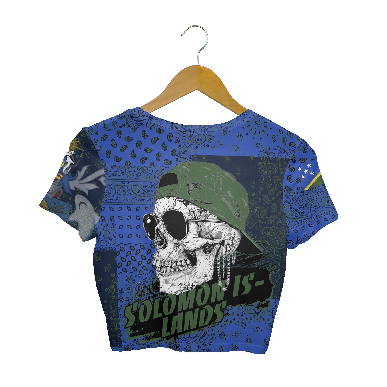 Solomon Islands Croptop T Shirt Paisley Flag And Skull Style 2