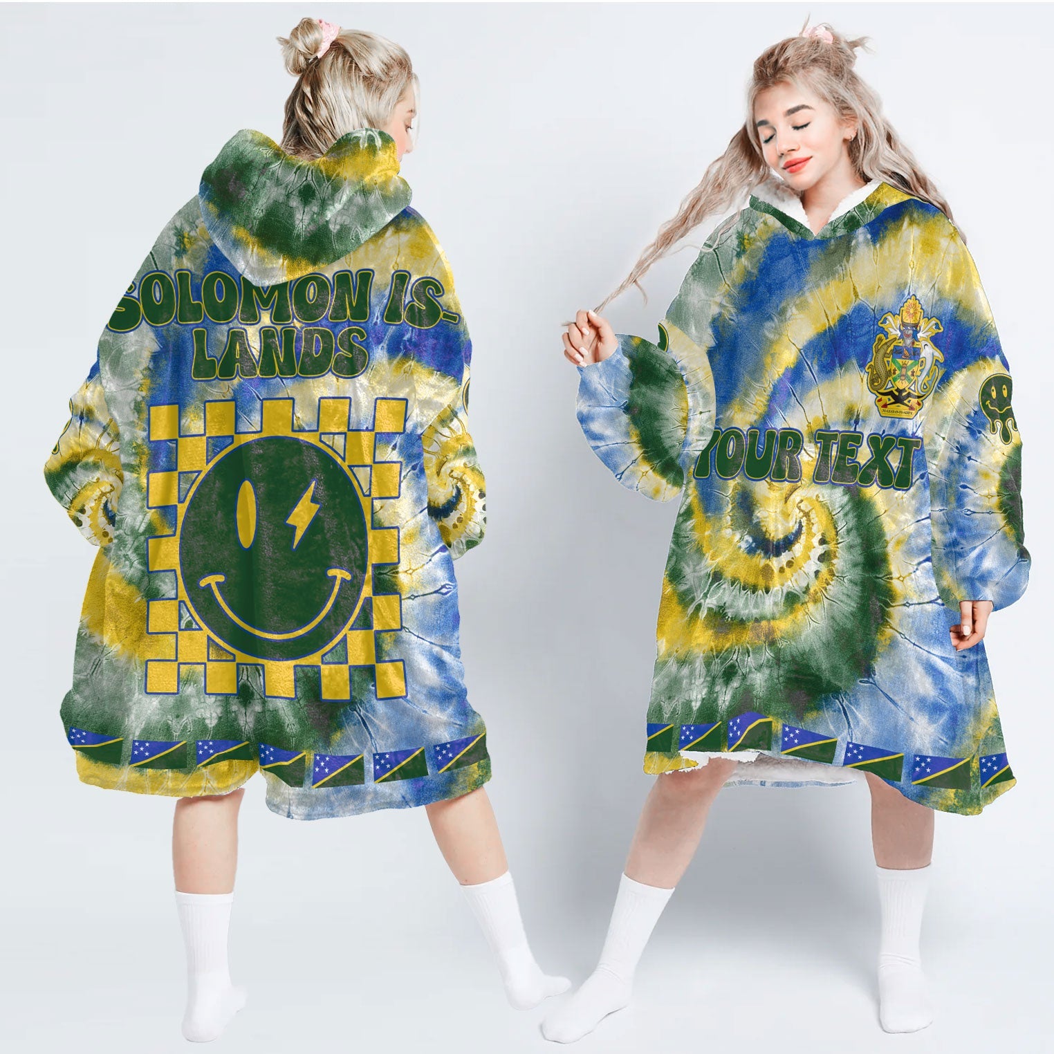 Solomon Islands Hoodie Blanket Custom Tie Dye Style 1