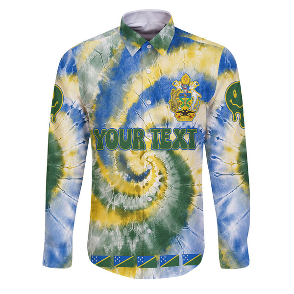 Solomon Islands Long Sleeve Button Shirt Custom Tie Dye Style 1