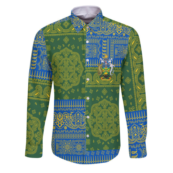 Solomon Islands Long Sleeve Button Shirt Flag And Paisley Basic Style 1