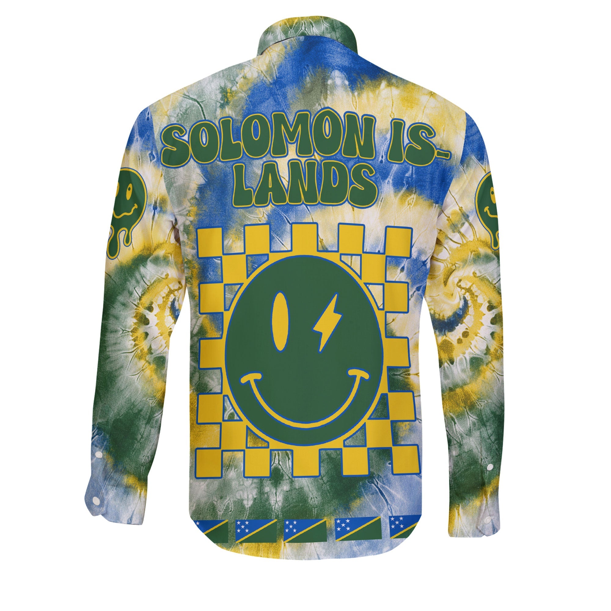 Solomon Islands Long Sleeve Button Shirt Custom Tie Dye Style 2