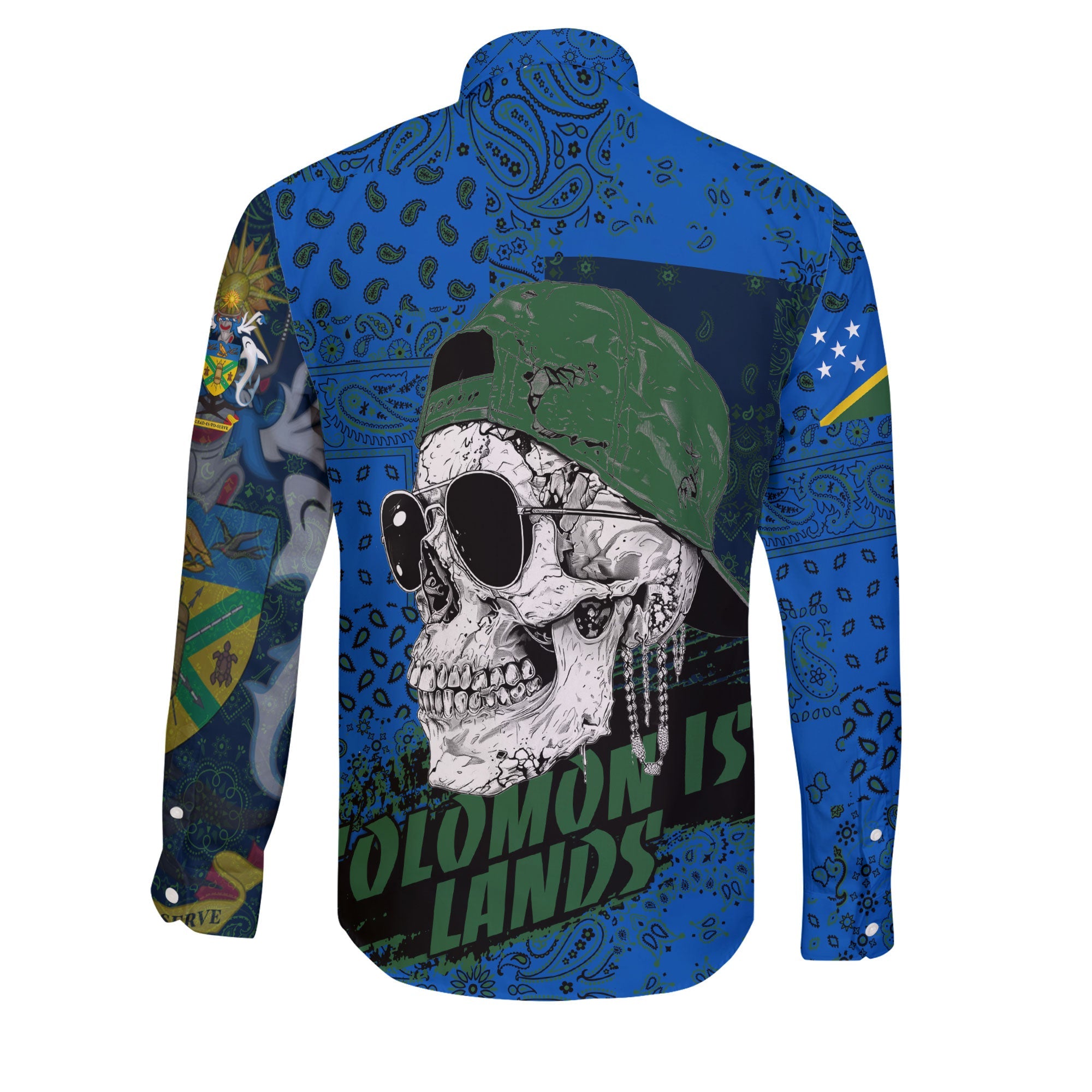 Solomon Islands Long Sleeve Button Shirt Paisley Flag And Skull Style 2