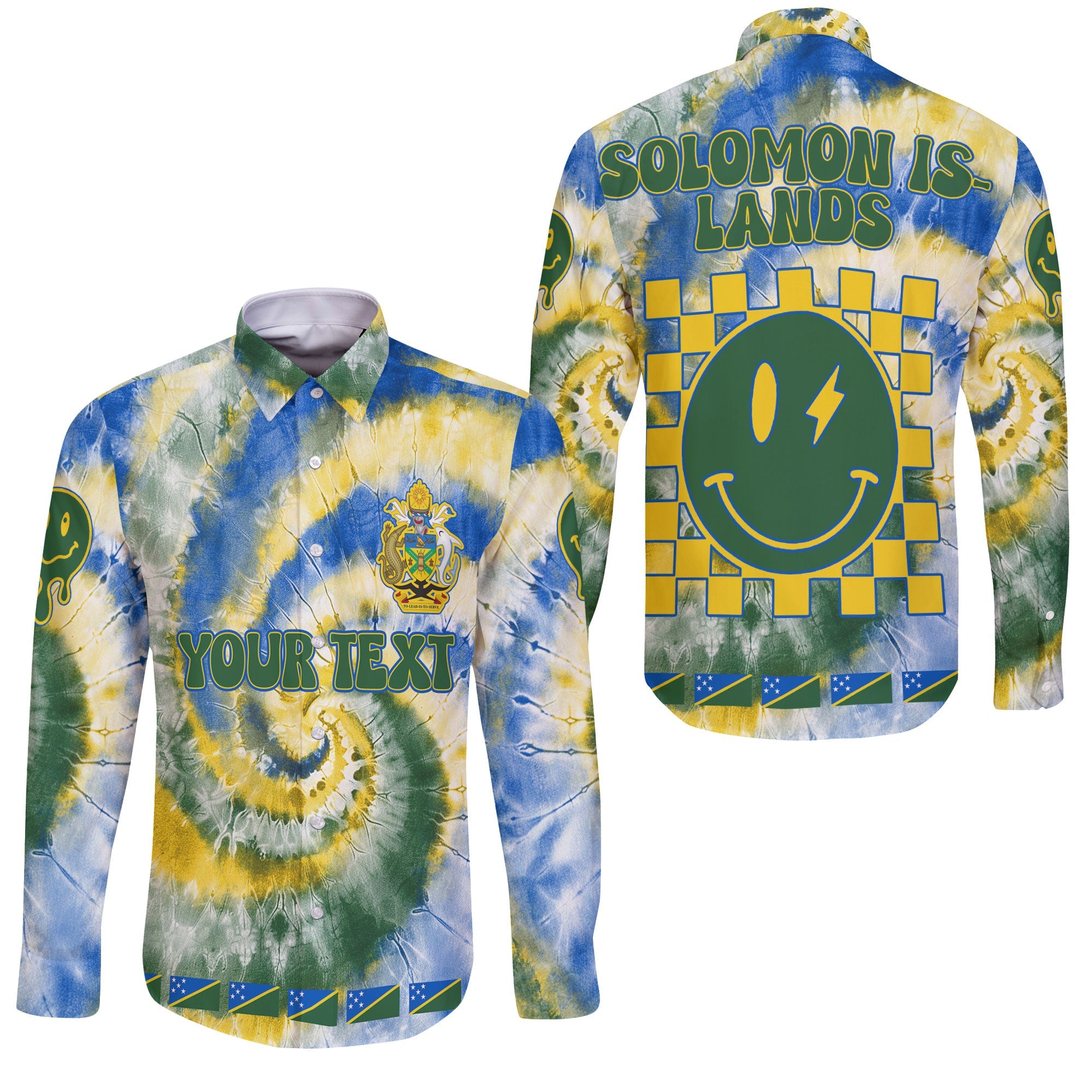 Solomon Islands Long Sleeve Button Shirt Custom Tie Dye Style 3