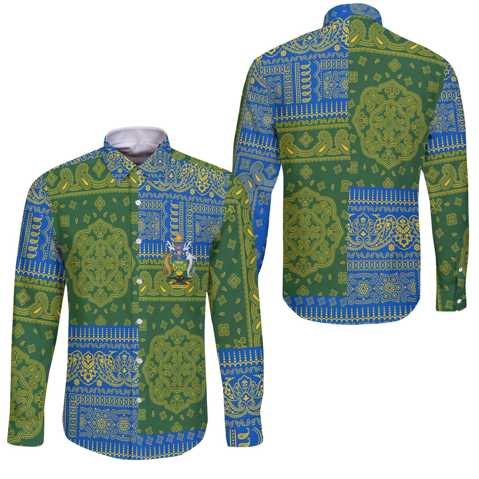 Solomon Islands Long Sleeve Button Shirt Flag And Paisley Basic Style 3