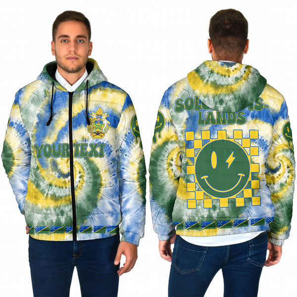 Solomon Islands Men Hooded Padded Jacket Custom Tie Dye Style 1