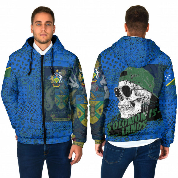 Solomon Islands Men Hooded Padded Jacket Paisley Flag And Skull Style 1