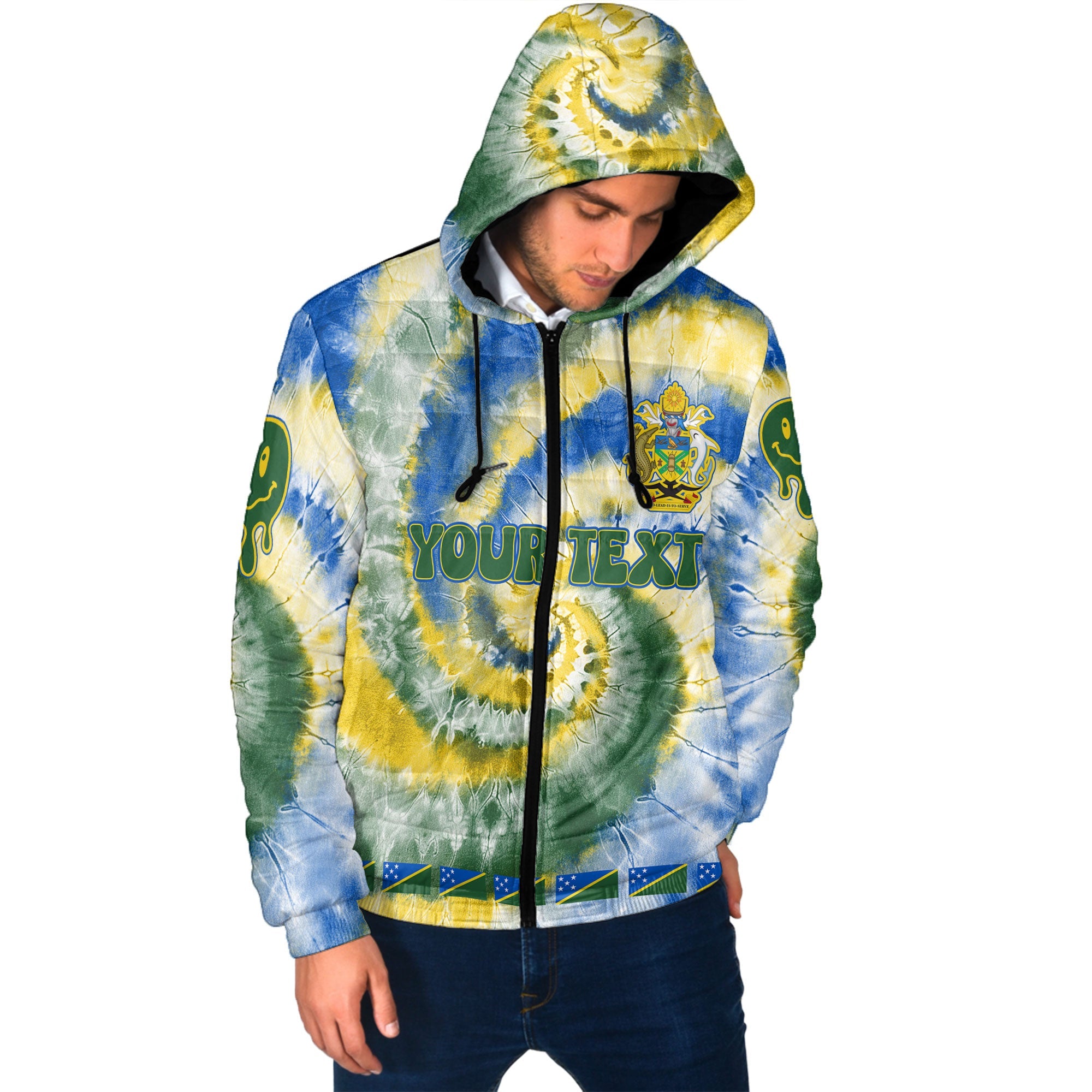 Solomon Islands Men Hooded Padded Jacket Custom Tie Dye Style 2