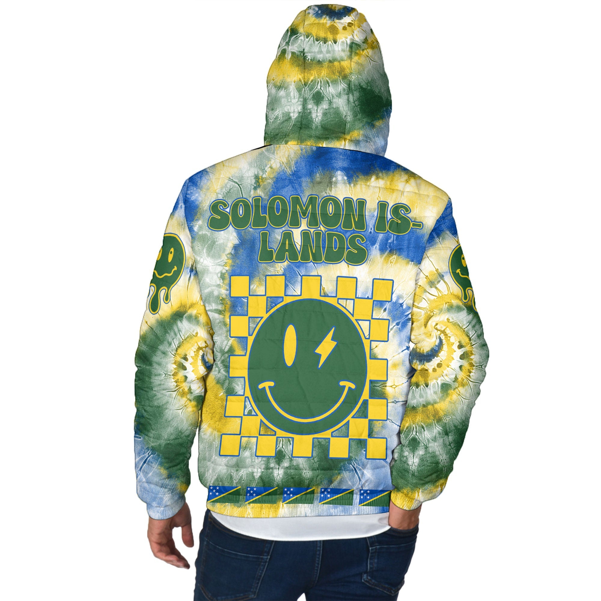 Solomon Islands Men Hooded Padded Jacket Custom Tie Dye Style 3