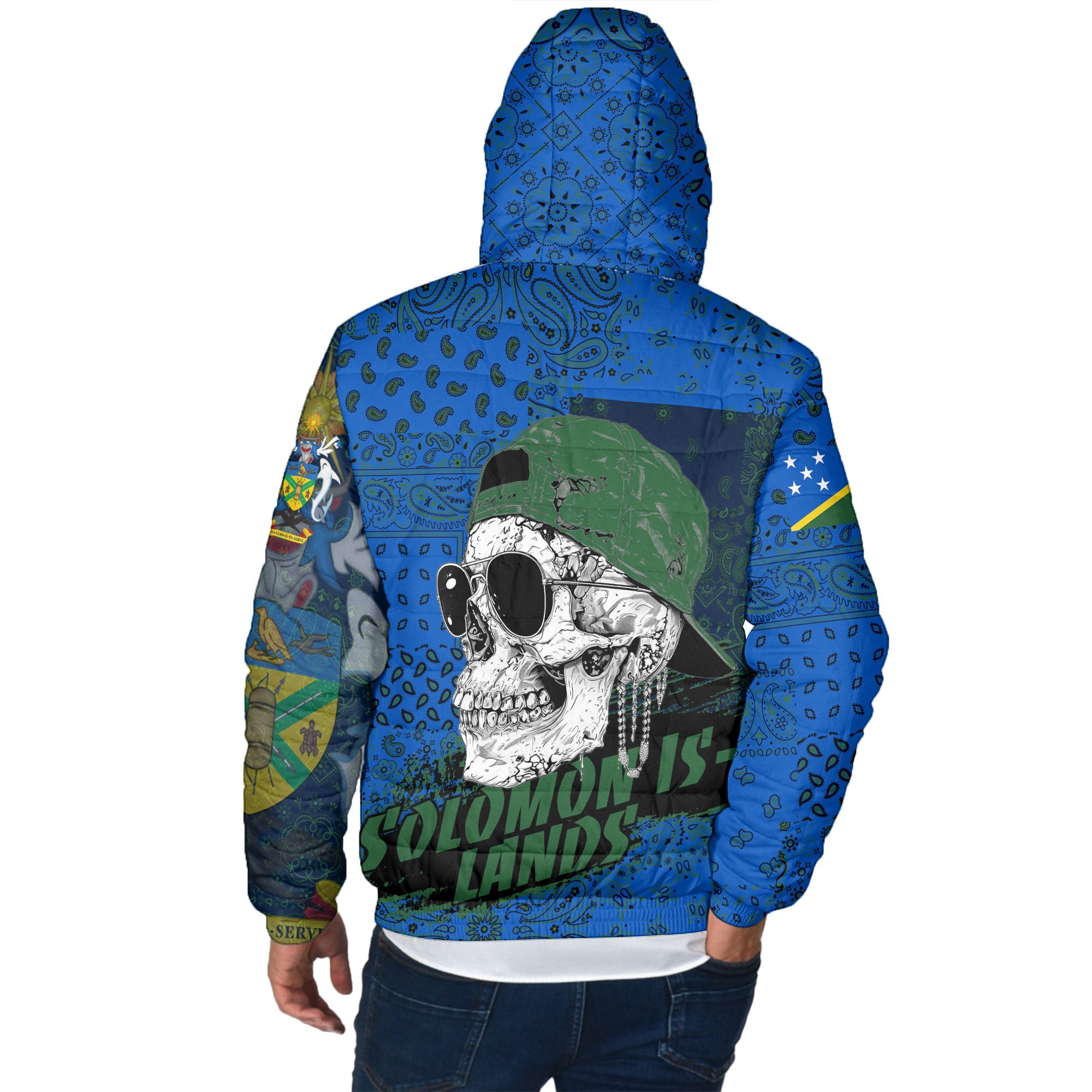 Solomon Islands Men Hooded Padded Jacket Paisley Flag And Skull Style 3