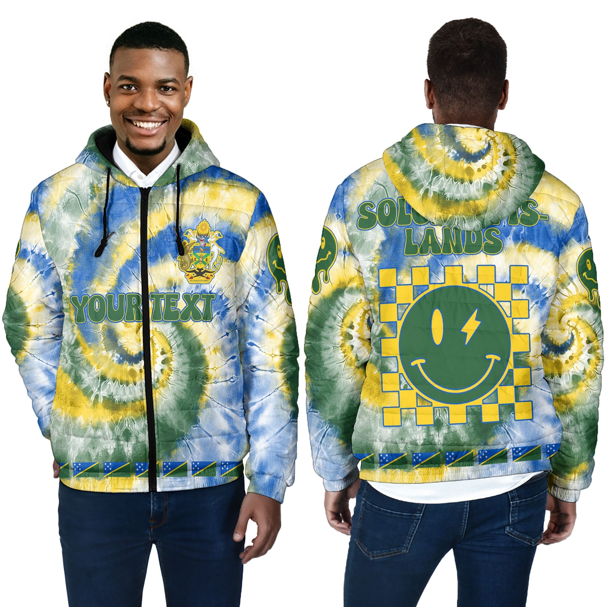 Solomon Islands Men Hooded Padded Jacket Custom Tie Dye Style 4