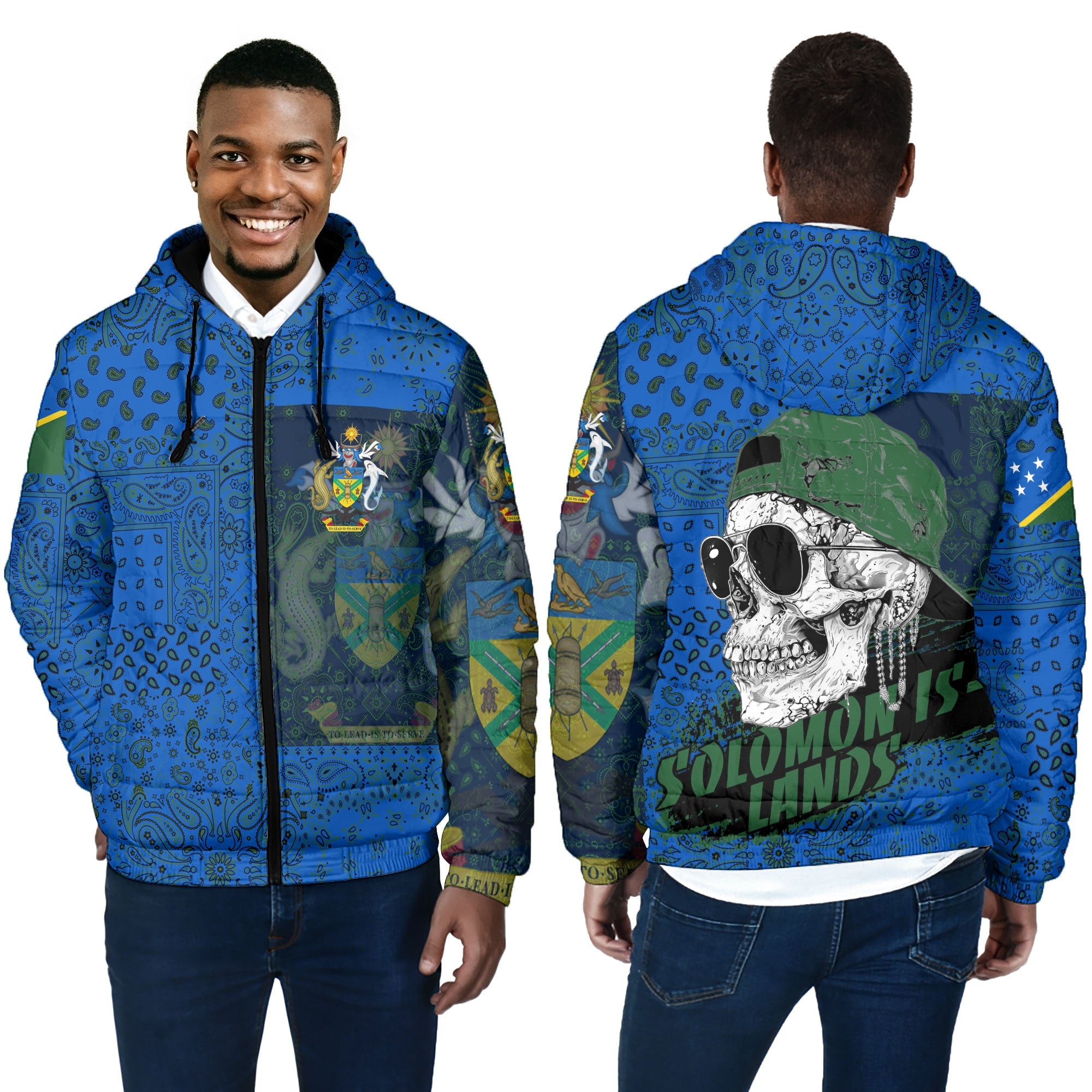 Solomon Islands Men Hooded Padded Jacket Paisley Flag And Skull Style 4