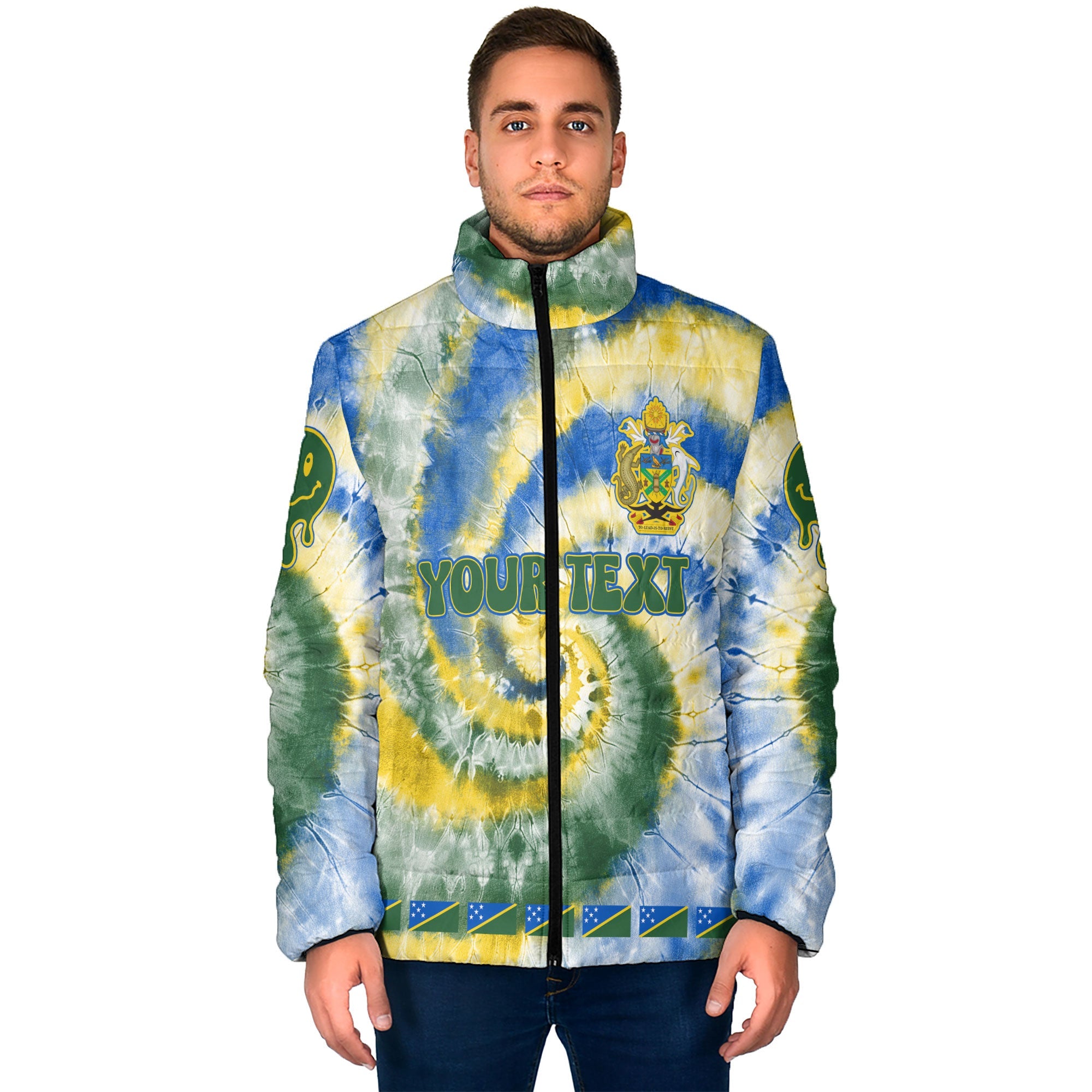 Solomon Islands Men Padded Jacket Custom Tie Dye Style 1