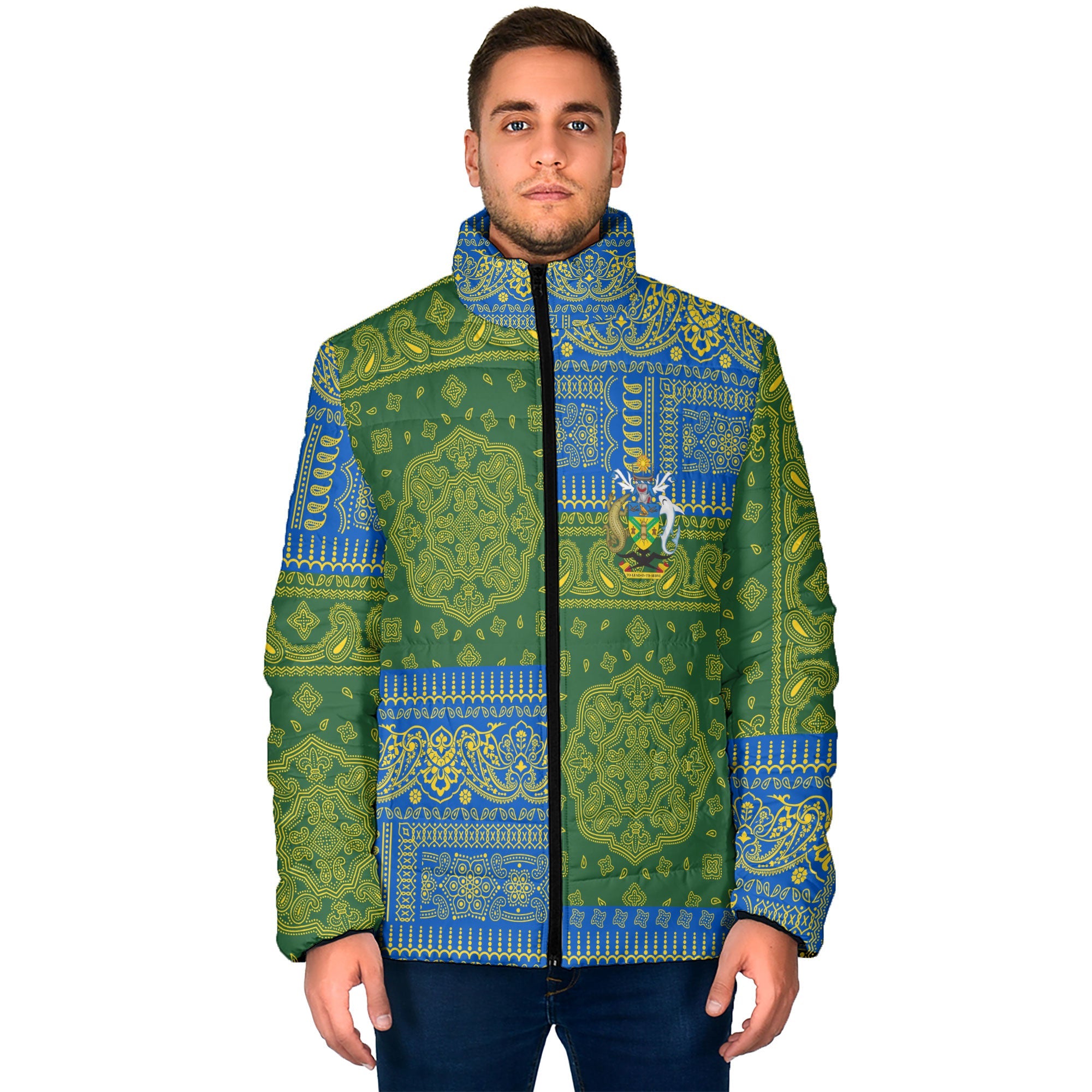 Solomon Islands Men Padded Jacket Flag And Paisley Basic Style 1