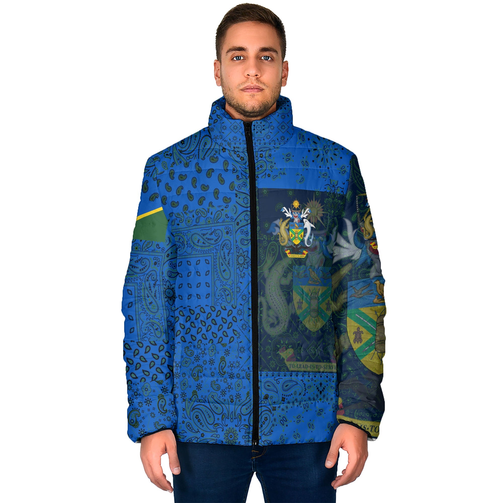 Solomon Islands Men Padded Jacket Paisley Flag And Skull Style 1