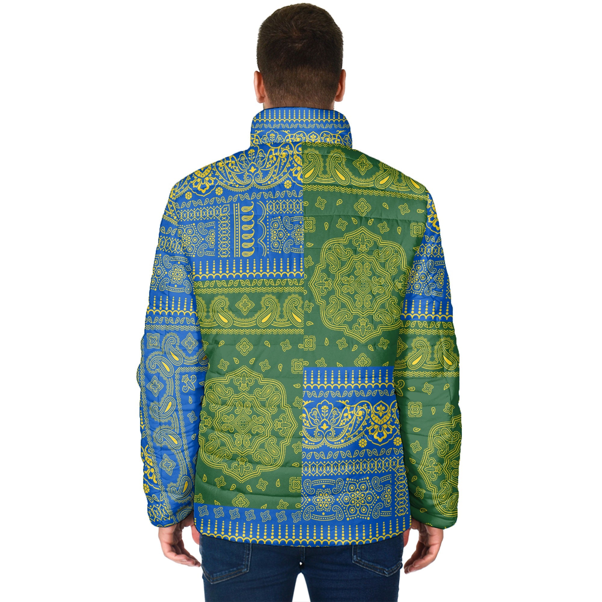 Solomon Islands Men Padded Jacket Flag And Paisley Basic Style 2