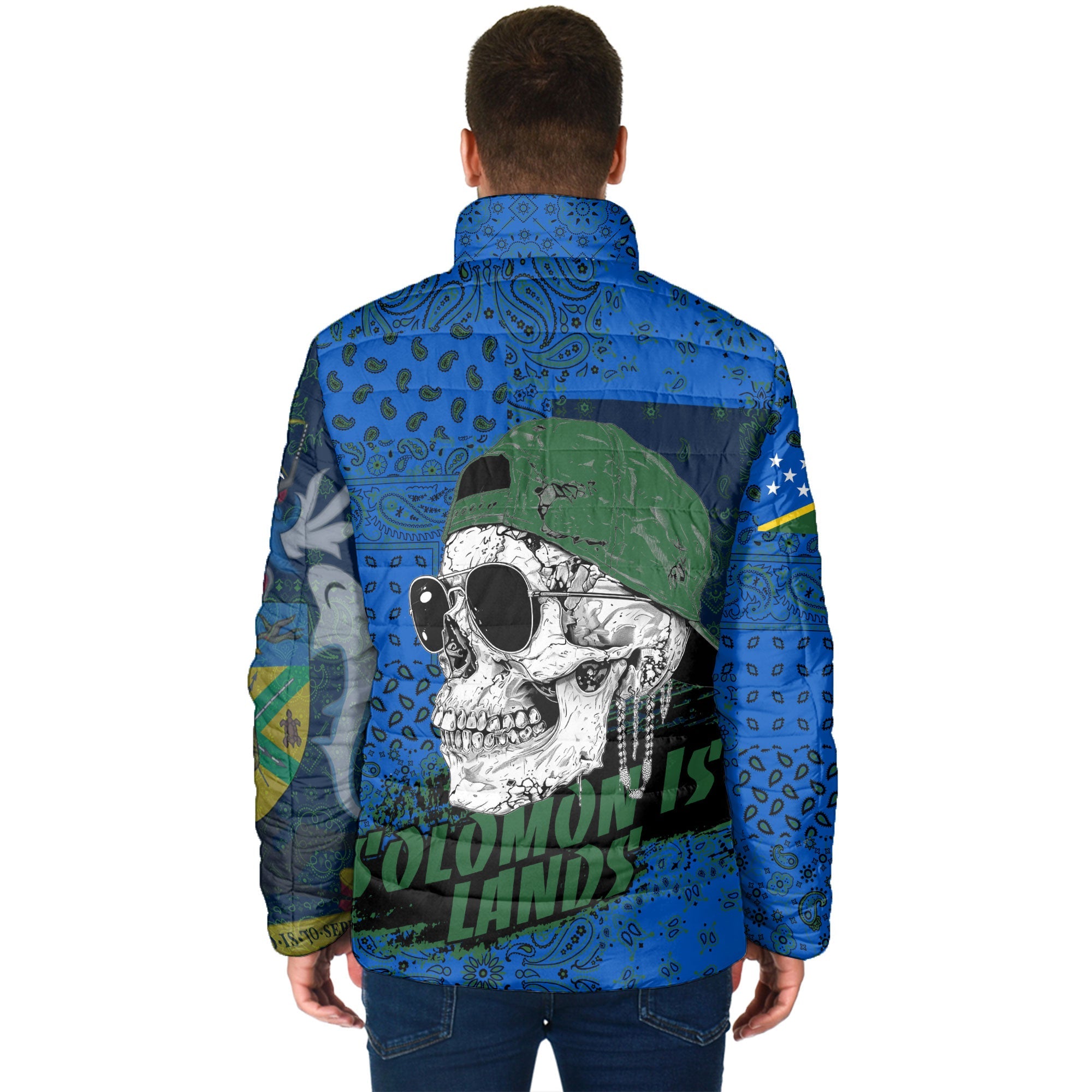 Solomon Islands Men Padded Jacket Paisley Flag And Skull Style 2