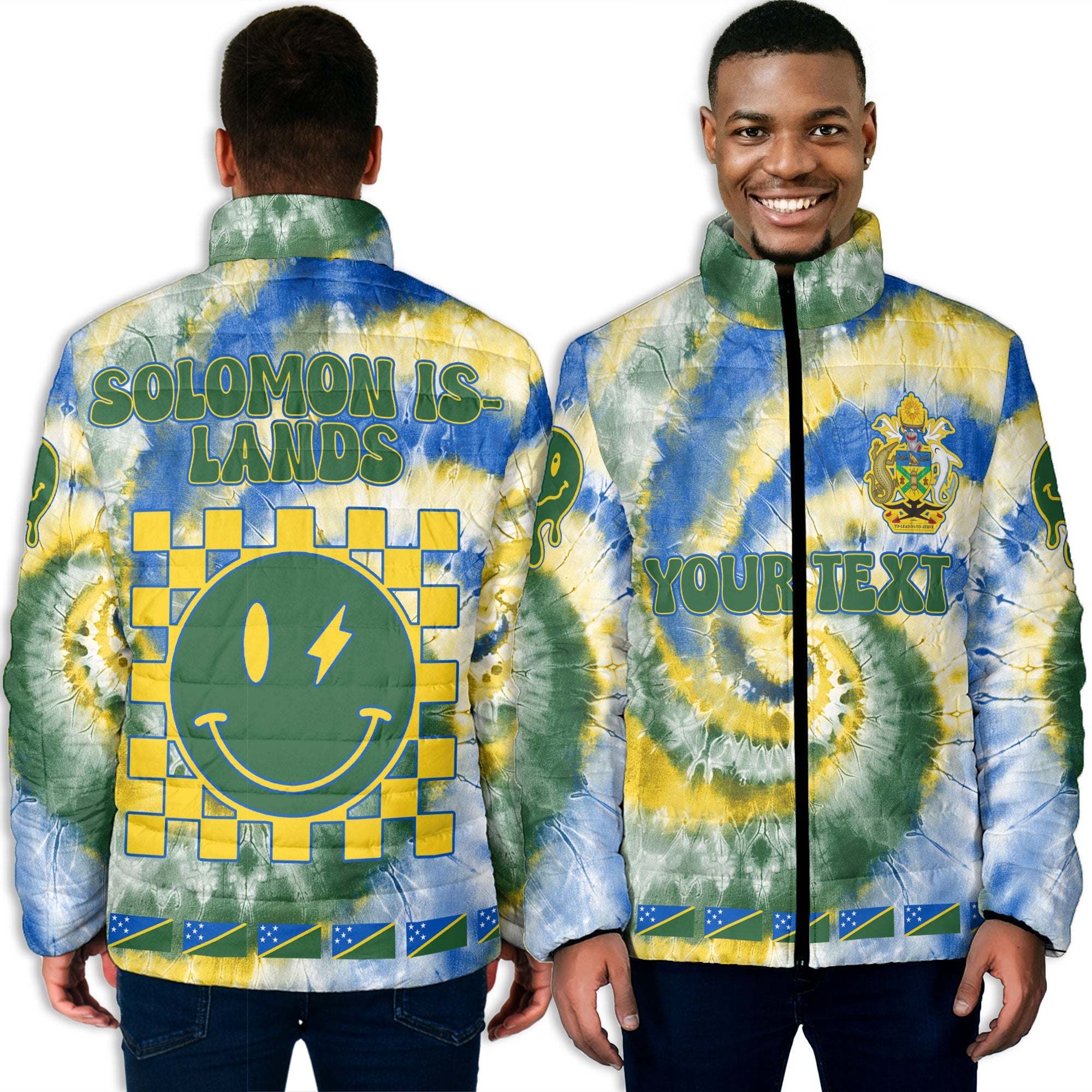 Solomon Islands Men Padded Jacket Custom Tie Dye Style 3