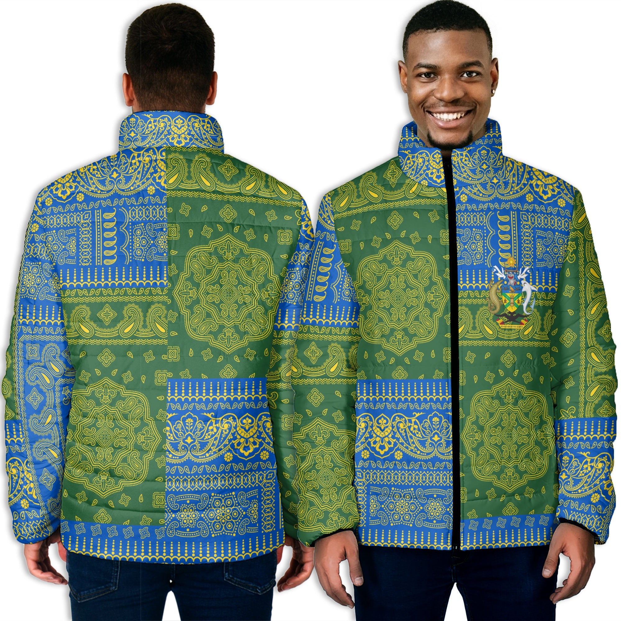 Solomon Islands Men Padded Jacket Flag And Paisley Basic Style 3