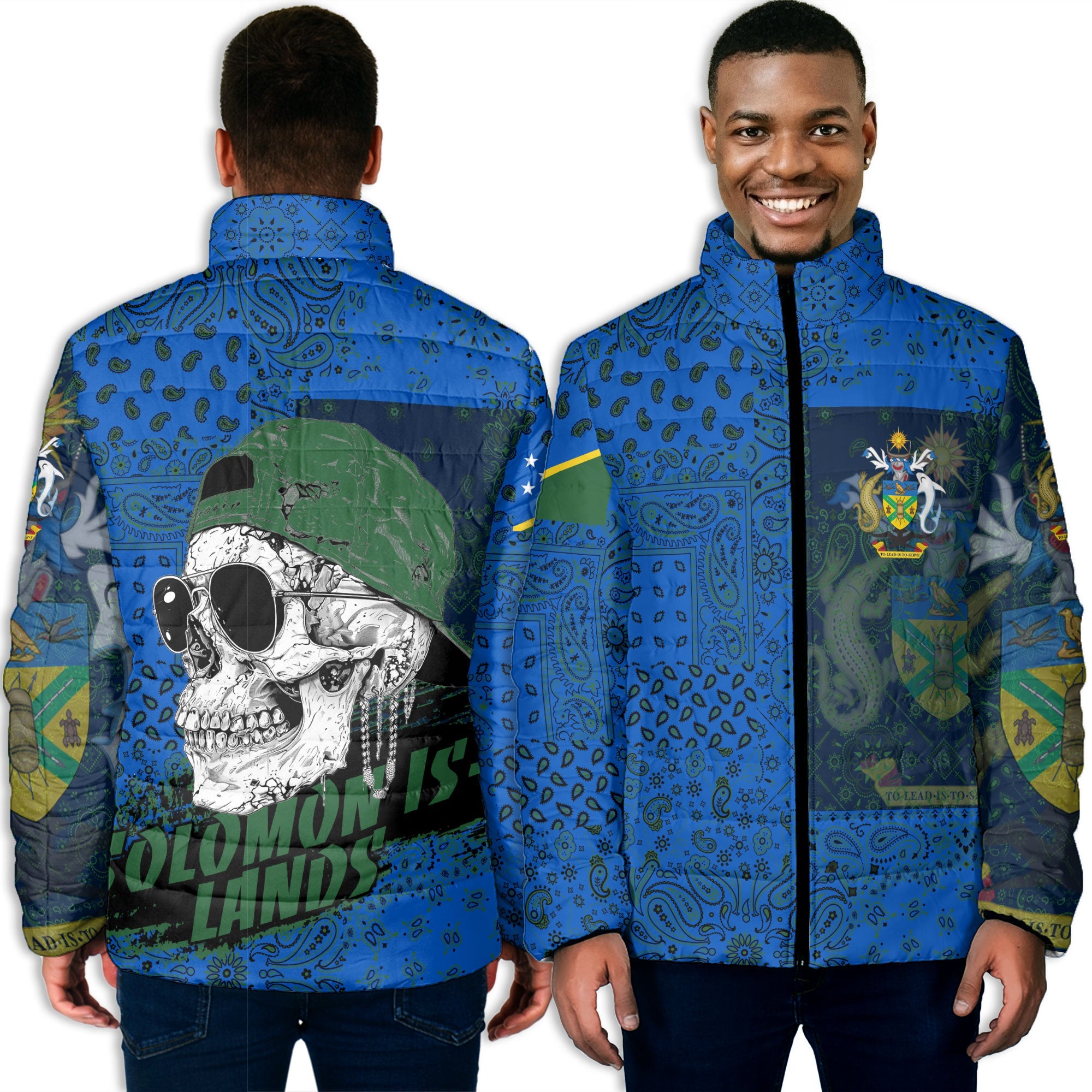 Solomon Islands Men Padded Jacket Paisley Flag And Skull Style 3