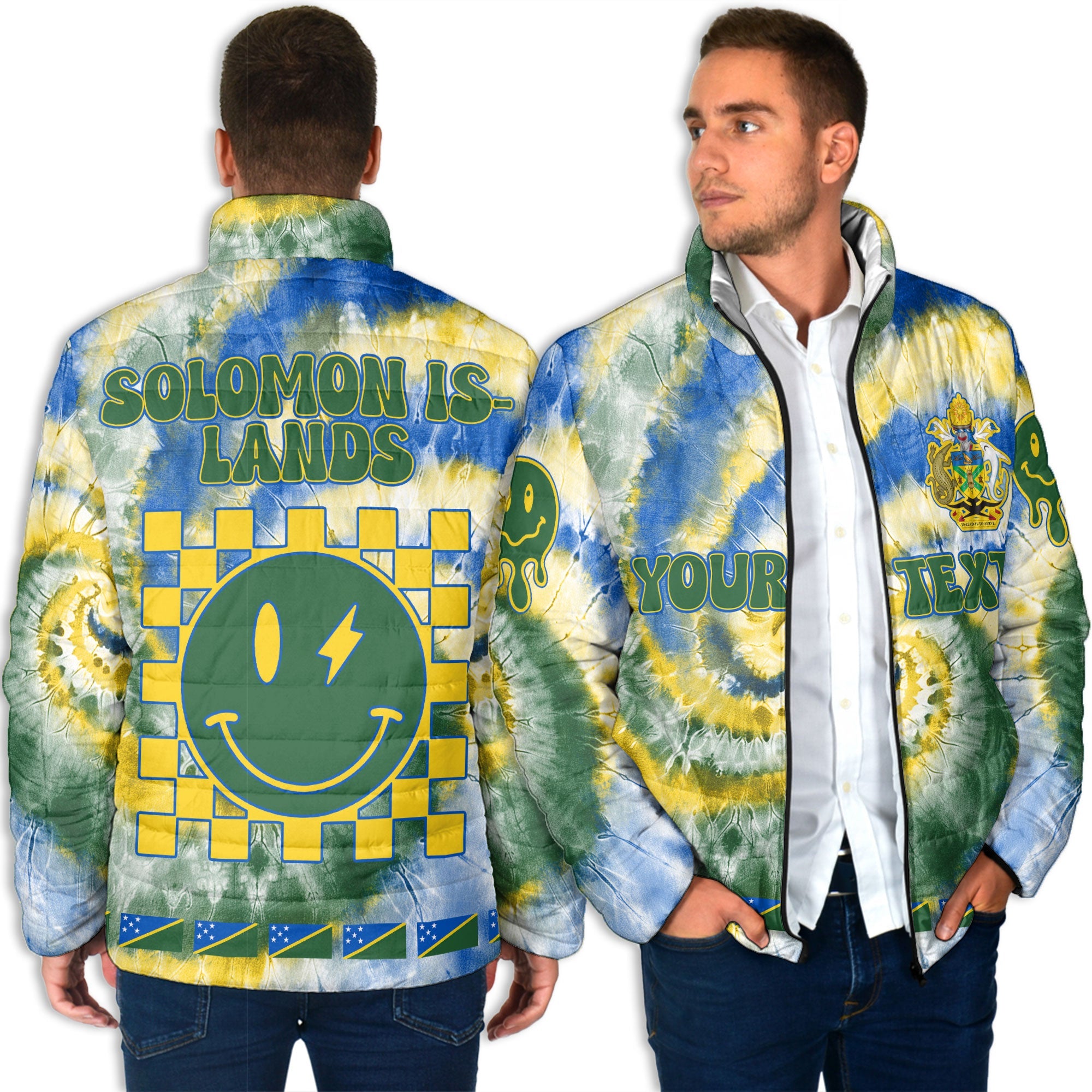 Solomon Islands Men Padded Jacket Custom Tie Dye Style 4