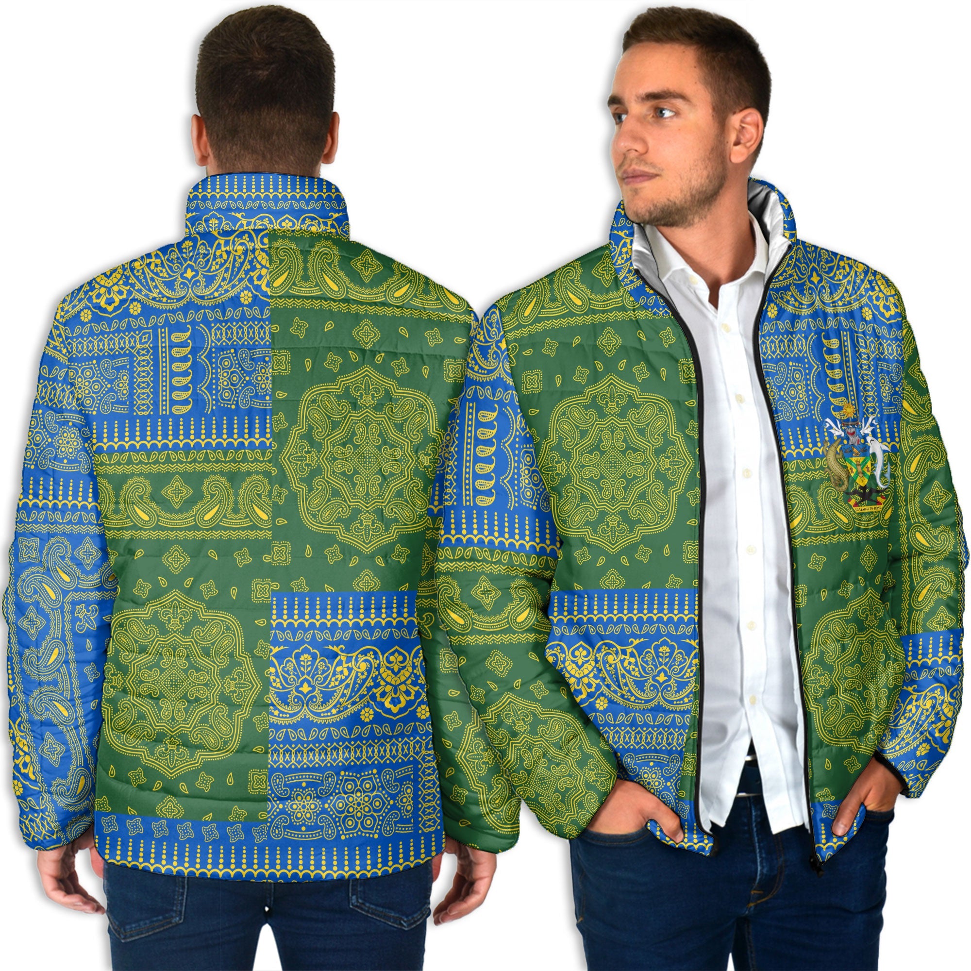 Solomon Islands Men Padded Jacket Flag And Paisley Basic Style 4