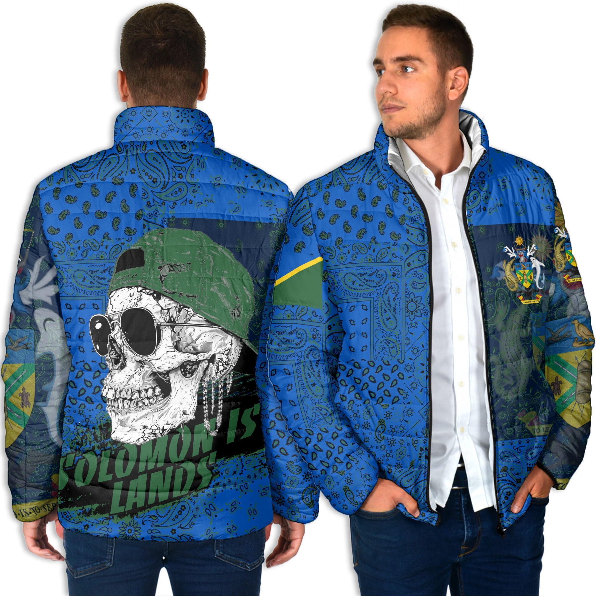 Solomon Islands Men Padded Jacket Paisley Flag And Skull Style 4