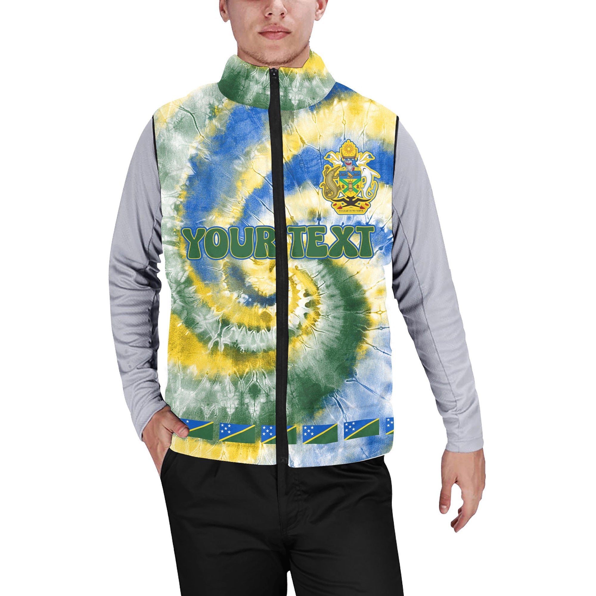 Solomon Islands Men Padded Jacket Vest Custom Tie Dye Style 1