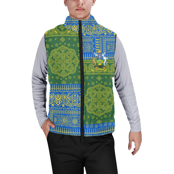 Solomon Islands Men Padded Jacket Vest Flag And Paisley Basic Style 1