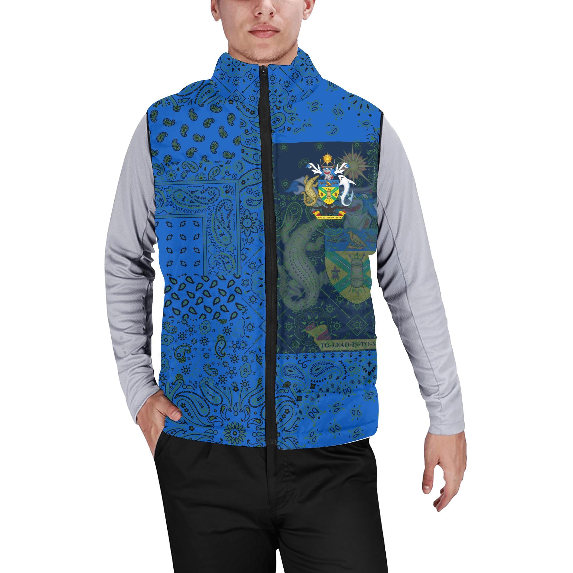 Solomon Islands Men Padded Jacket Vest Paisley Flag And Skull Style 1