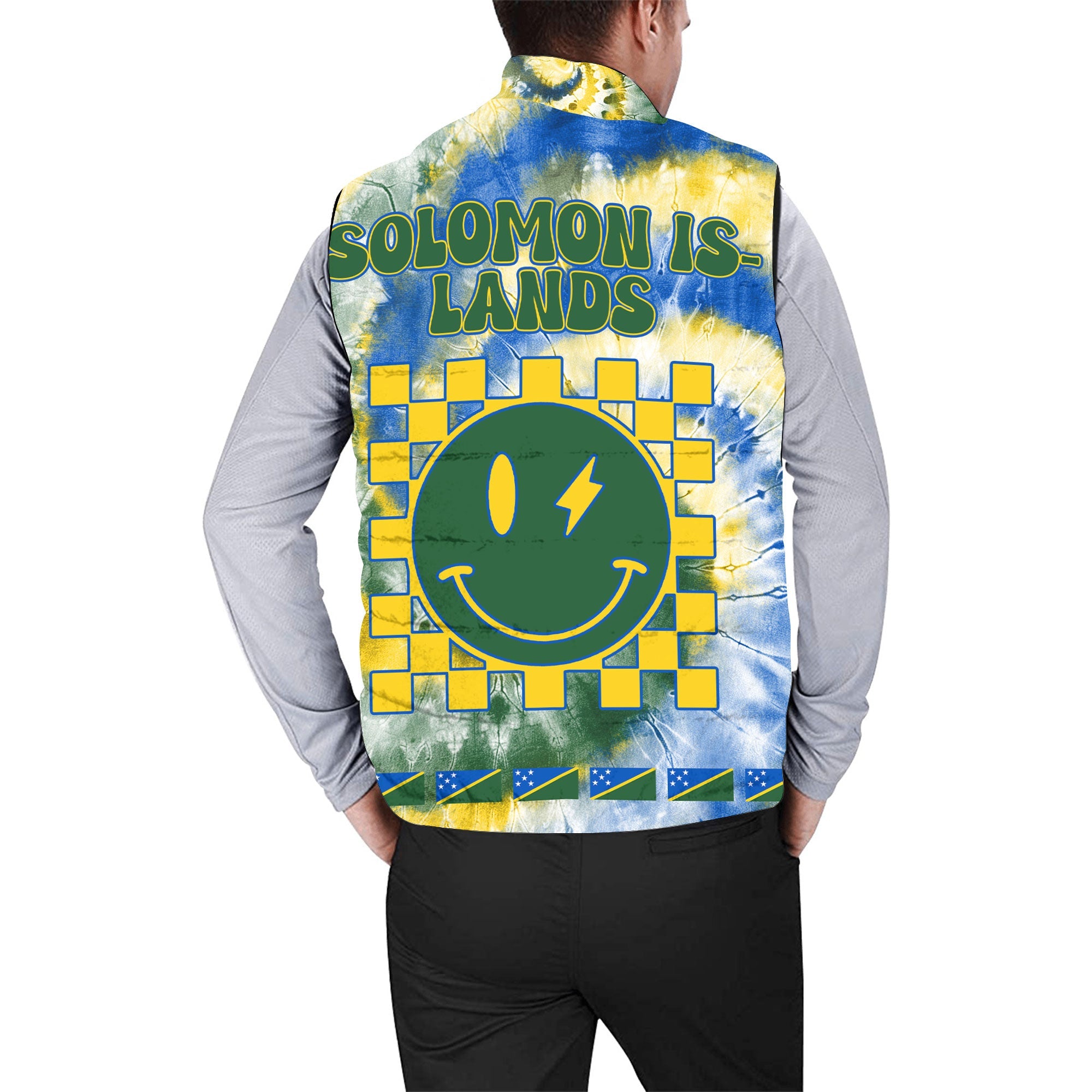 Solomon Islands Men Padded Jacket Vest Custom Tie Dye Style 2