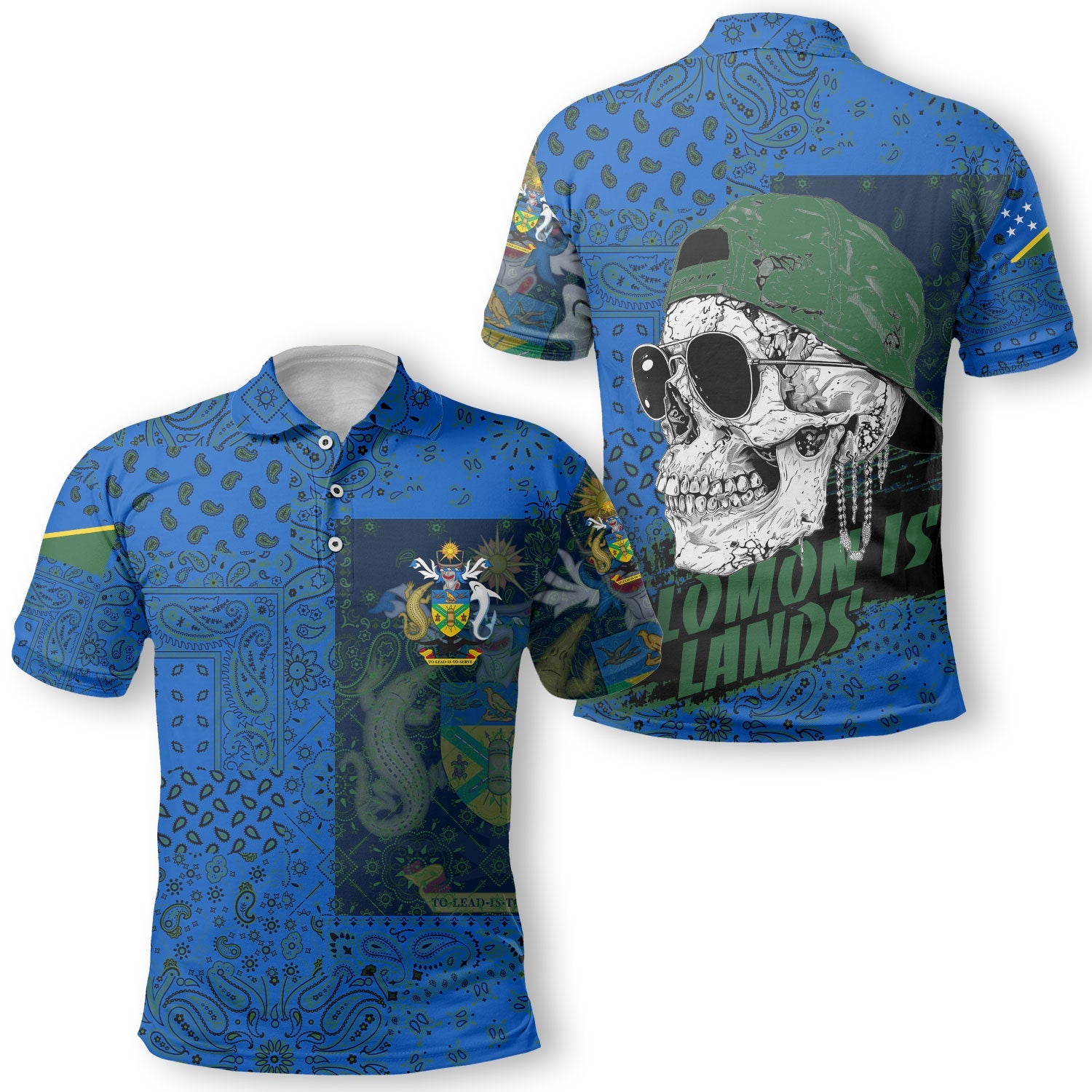 Solomon Islands Polo Shirt Paisley Flag And Skull Style 1