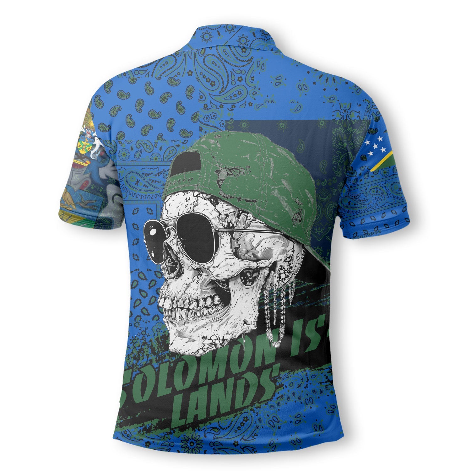 Solomon Islands Polo Shirt Paisley Flag And Skull Style 3