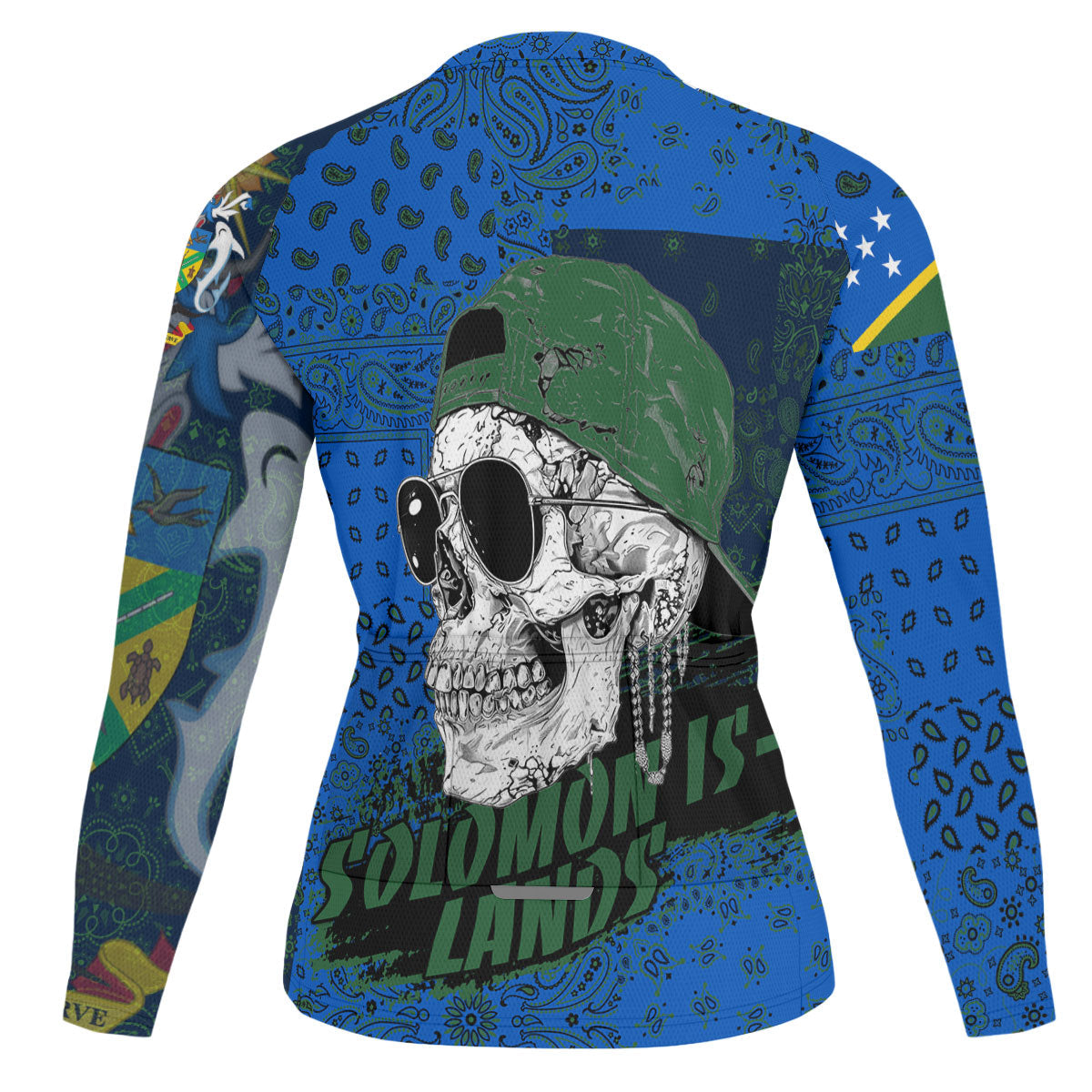 Solomon Islands Raglan Men Cycling Jersey Long Sleeve Paisley Flag And Skull Style 2