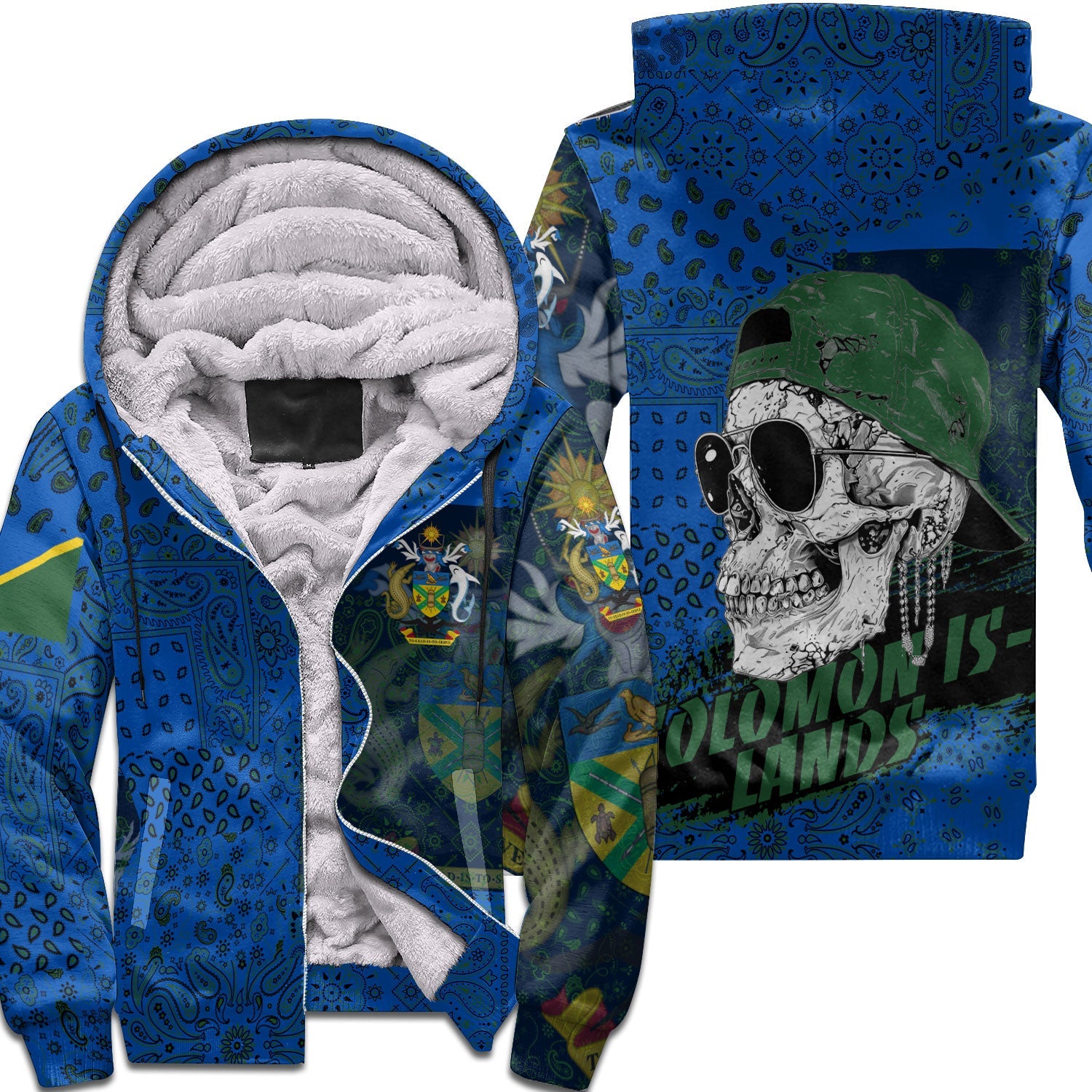 Solomon Islands Sherpa Hoodie Paisley Flag And Skull Style 1