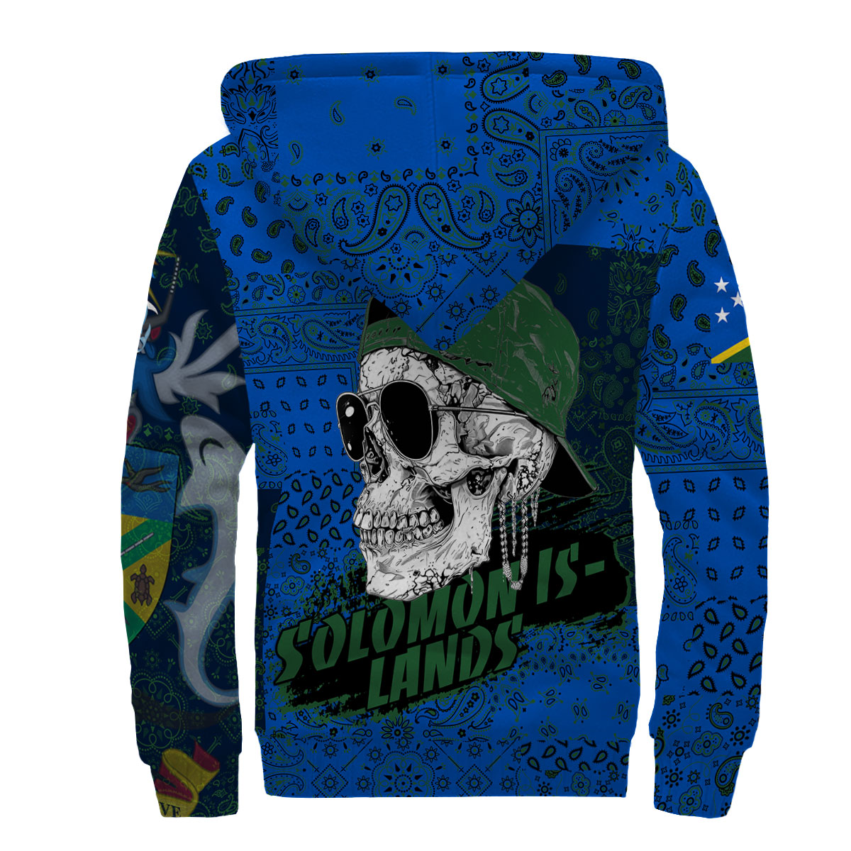 Solomon Islands Sherpa Hoodie Paisley Flag And Skull Style 2